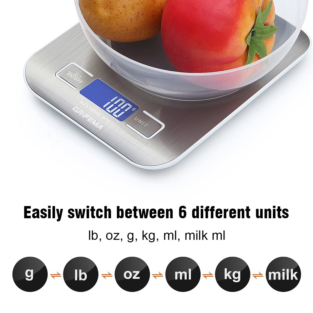 GRIFEMA - balance cuisine GA2002 - 5000g/1g - LCD, tare, inox, 6 unités