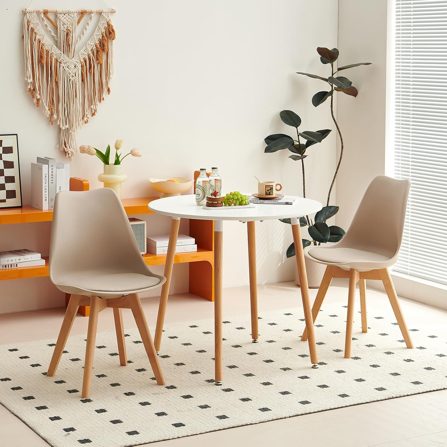 EGGREE - lot de 2 chaises scandinaves - pieds hêtre, rembourrées, kaki clair