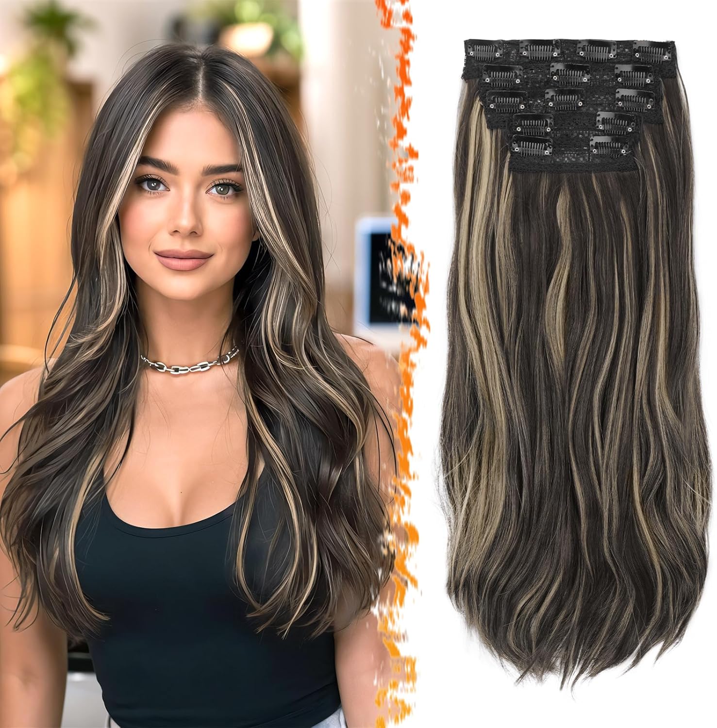 BARSDAR - extension à clips ondulée 50cm, noir/blond, lot 5pcs