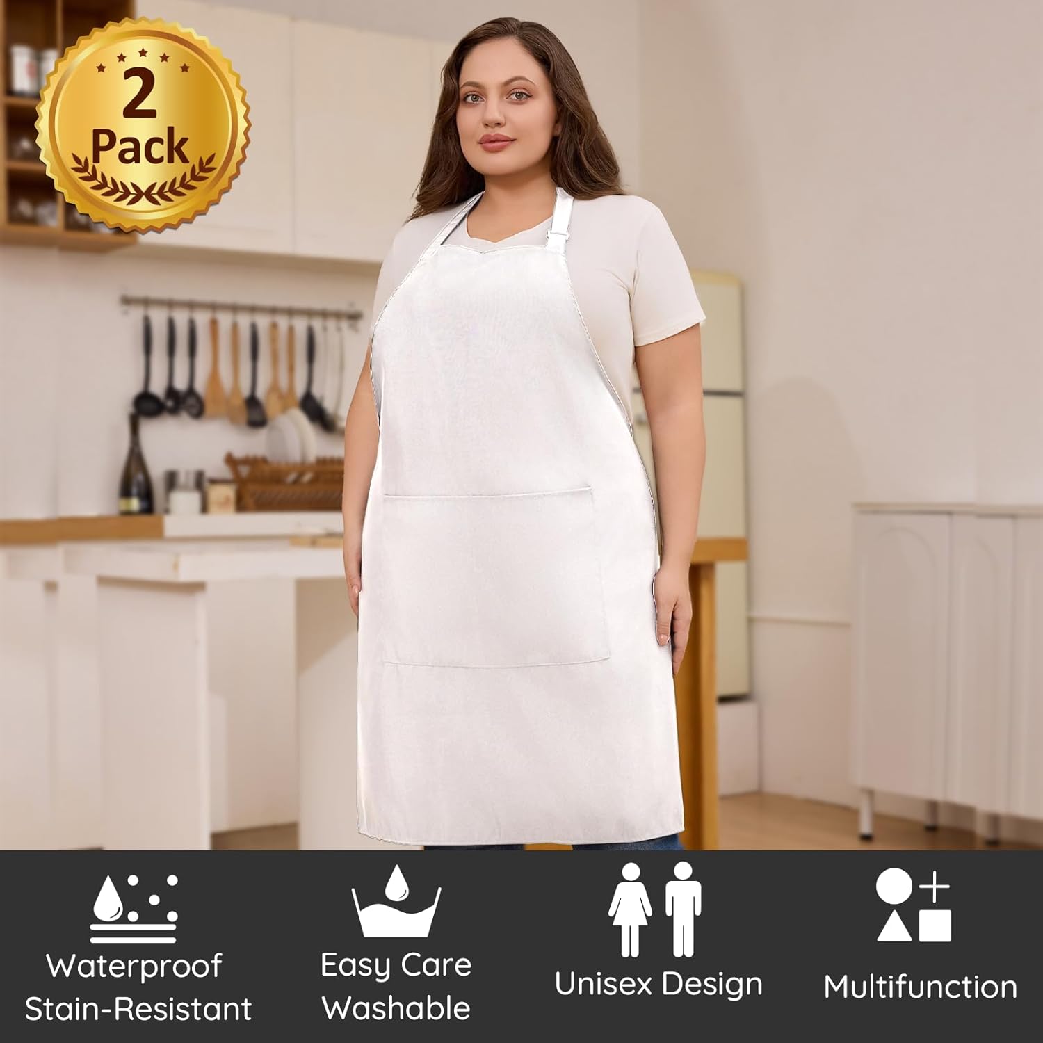Tablier de chef - lot de 2 - grande taille - 2 poches, unisexe, usage professionnel