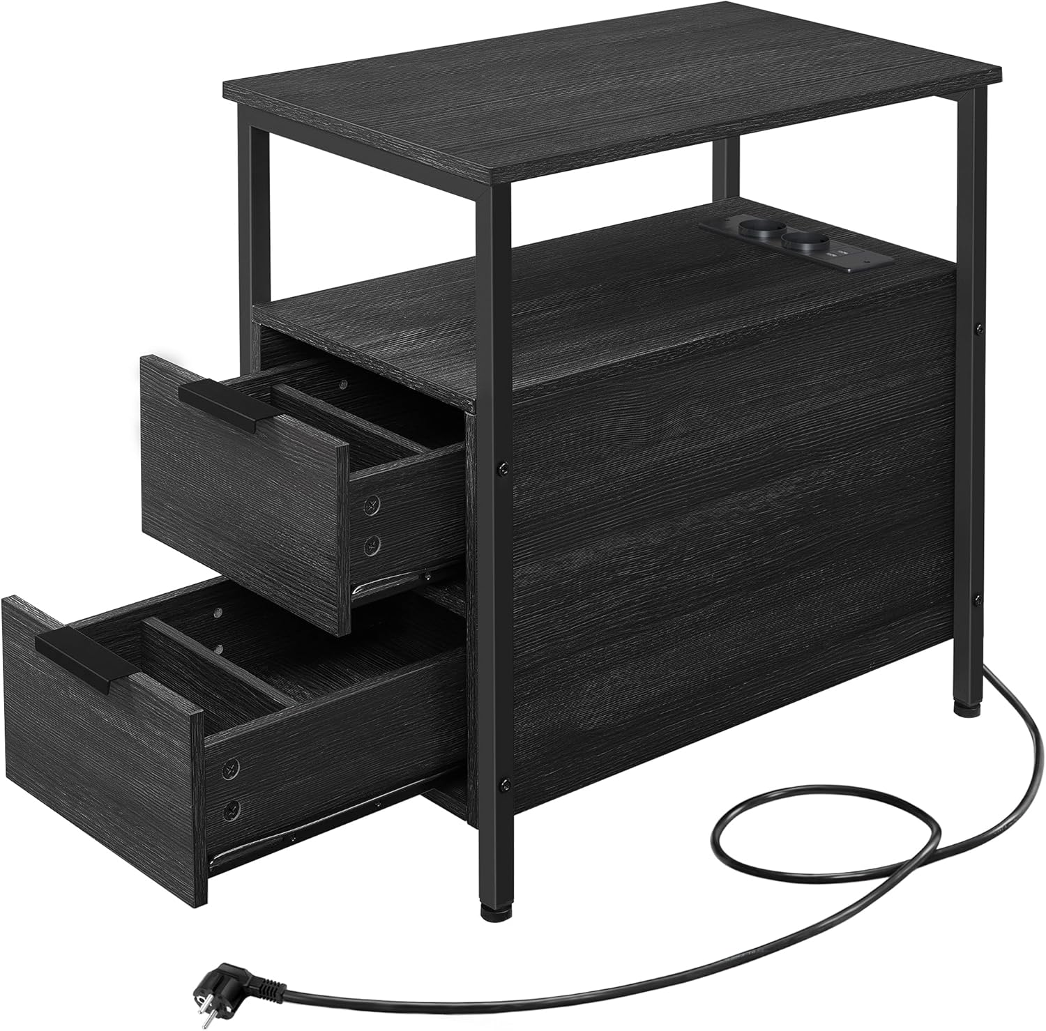 VASAGLE - table d’appoint fine 2 tiroirs, multiprise, gris/noir - LET325B22