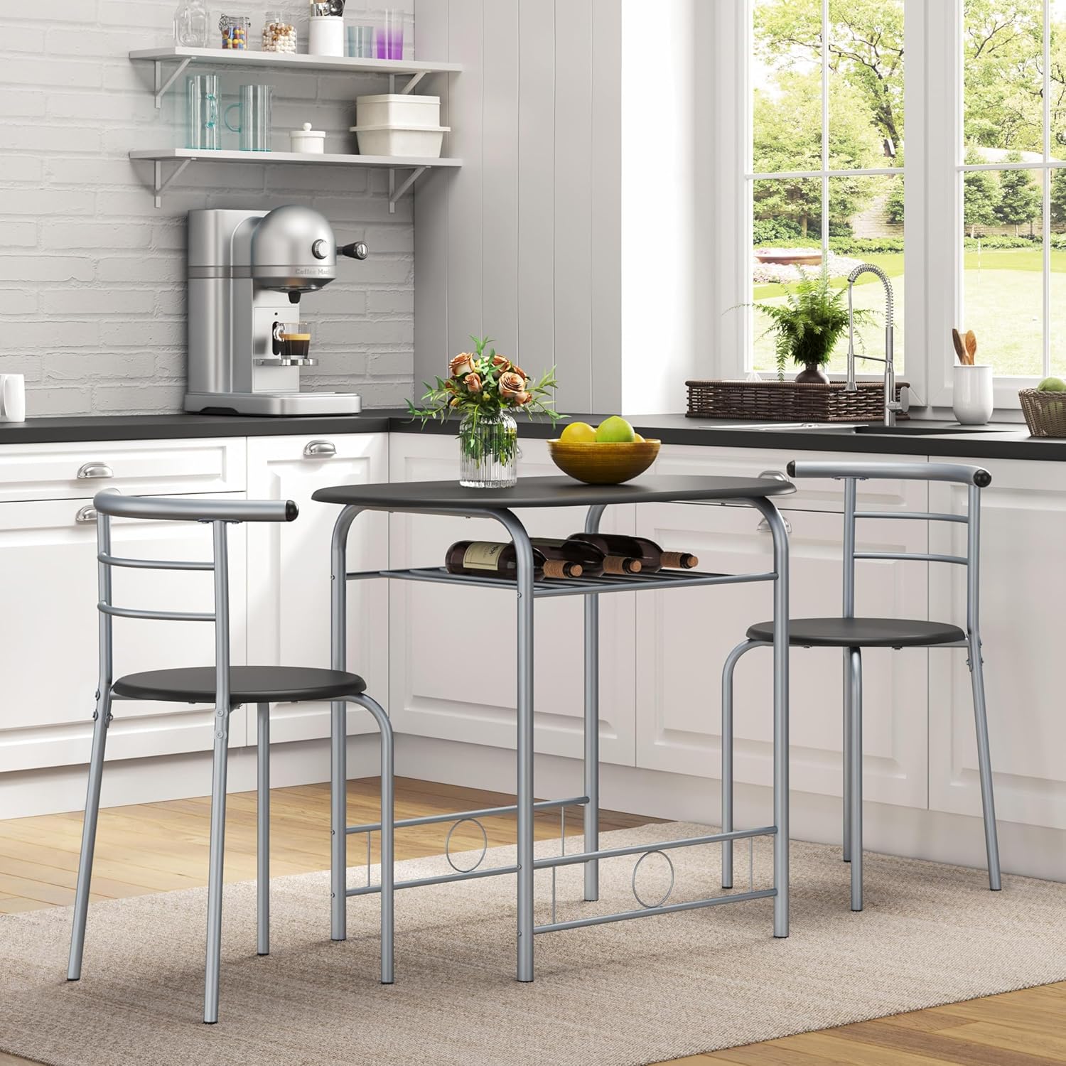 Yaheetech - Ensemble table et 2 chaises, porte-bouteilles, compact, noir