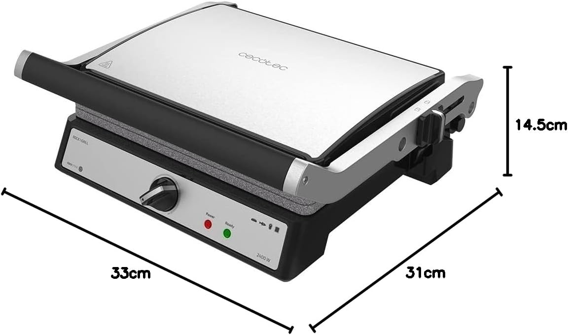 Cecotec - Rock’nGrill 2400 UltraRapid - plaques pierre, 2400W, ouverture 180°