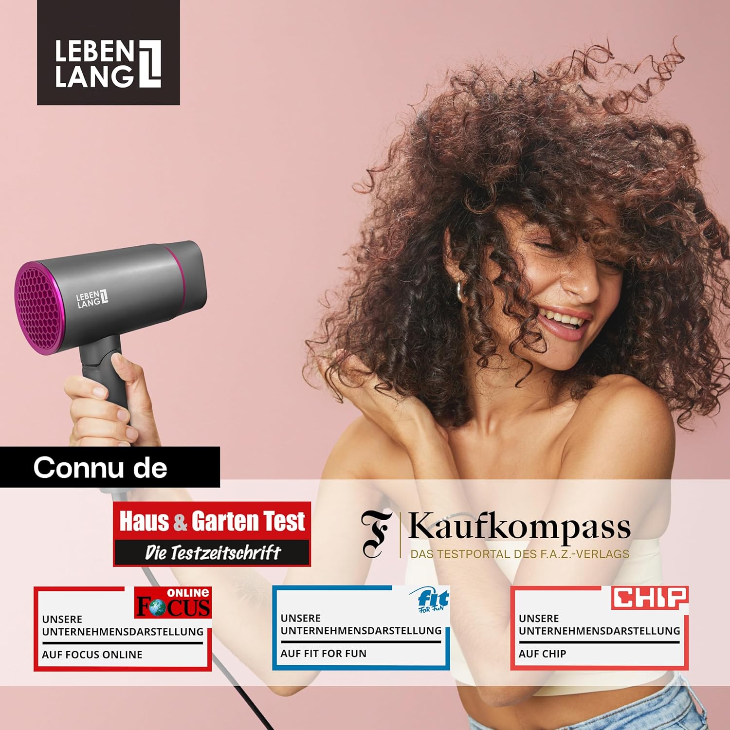 LEBENLANG - Sèche-cheveux ionique pliable 2100W, air froid, anti-fourches, Gris Seche Cheveux Ionique 2100W