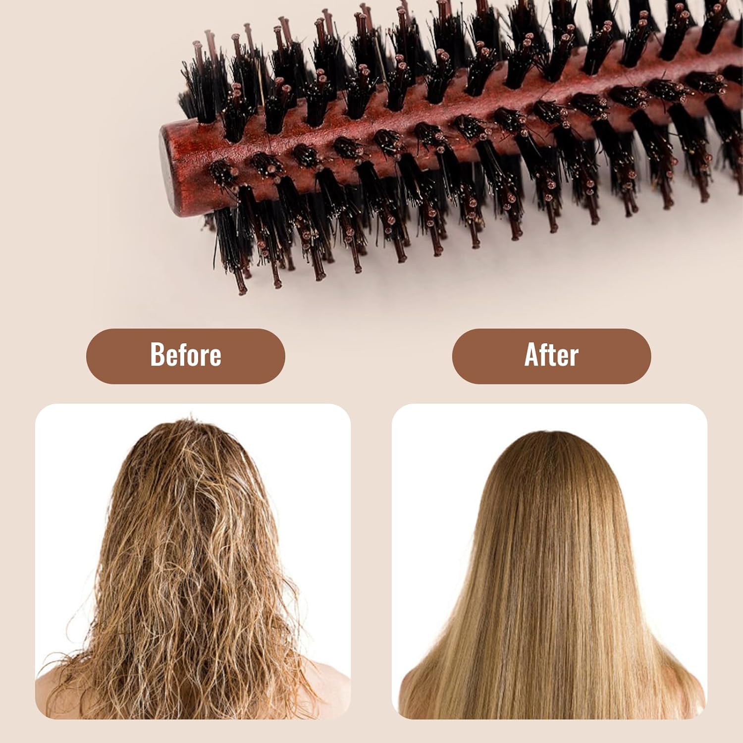 Brosse ronde - poils de sanglier - coiffage et séchage efficaces