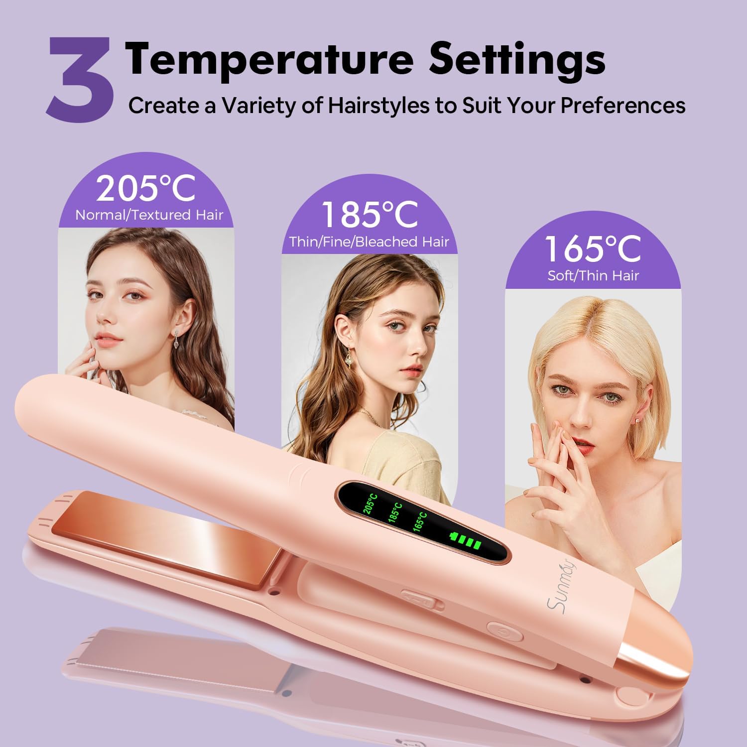 SUNMAY - Voga - mini lisseur sans fil, titane, 3 températures, USB, 5000mAh