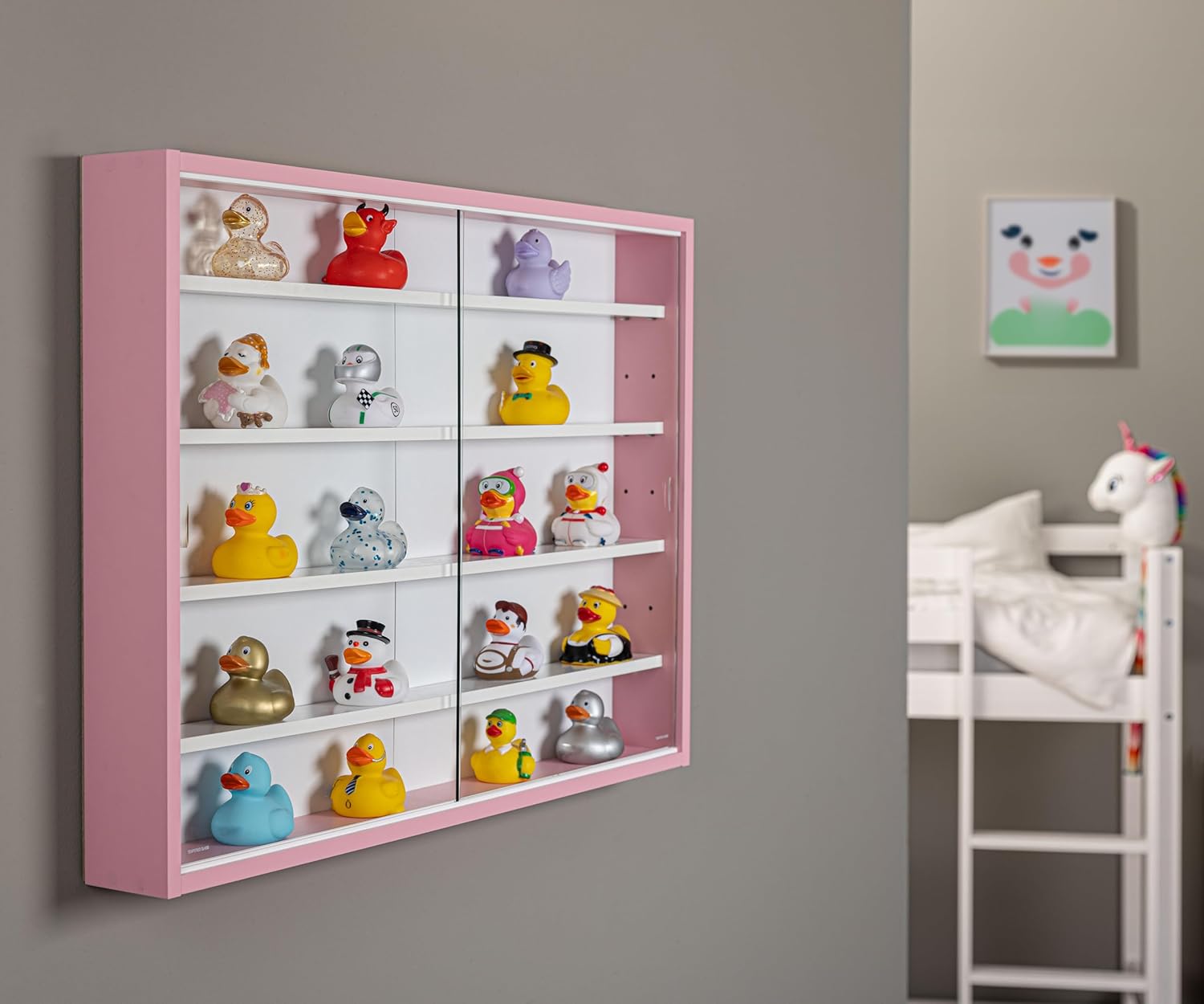 Inter Link - Vitrine murale Pinkruby 80x60x9,5cm - 4 étagères, 5 compartiments