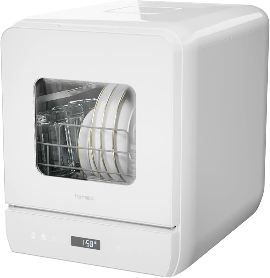 Hermitlux - Mini lave-vaisselle compact, 5 couverts, réservoir 5L, 6+1 programmes