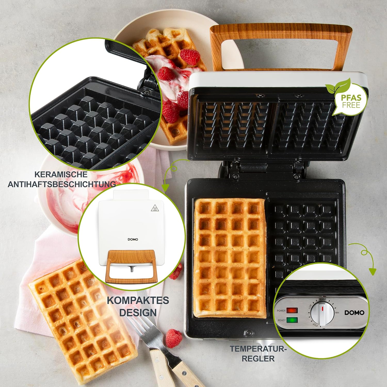 Domo - Gaufrier XL 4x7, 1400W, antiadhésif sans PFAS, DO9274W