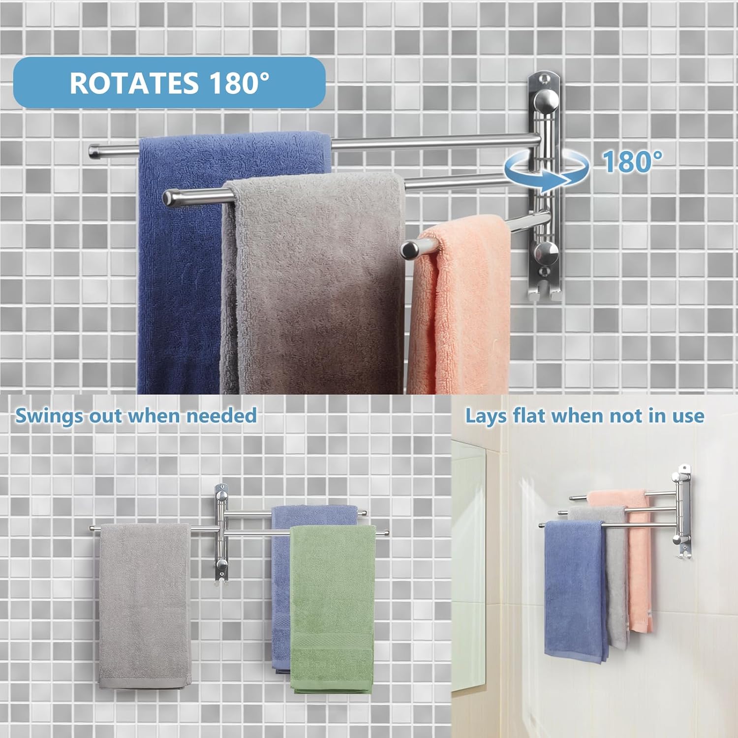 JSVER - porte-serviettes 3 barres rotatives inox 180° - salle de bain