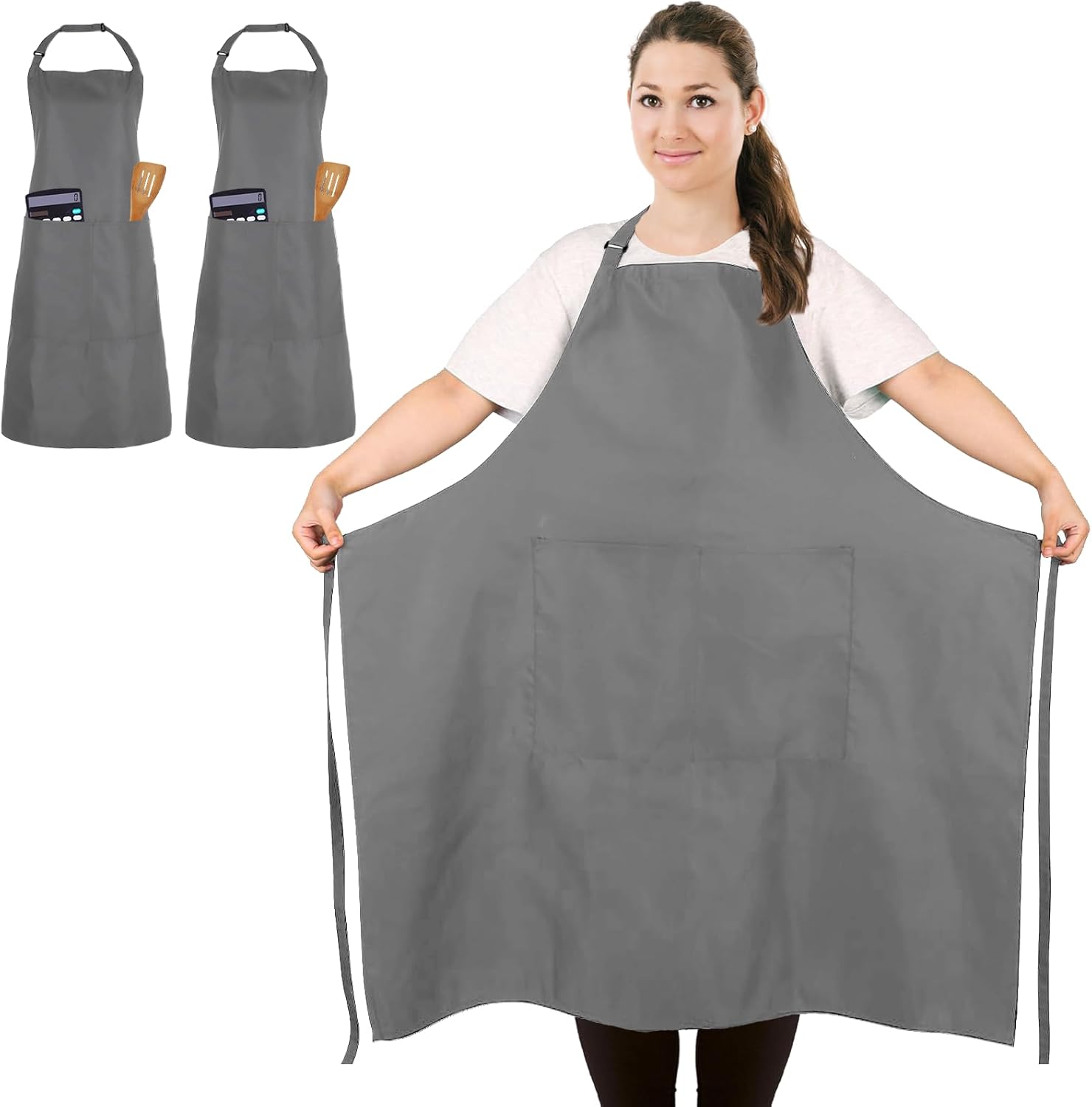 Tablier de Chef - lot de 2, unisexe, grandes poches, taille grande, usage professionnel