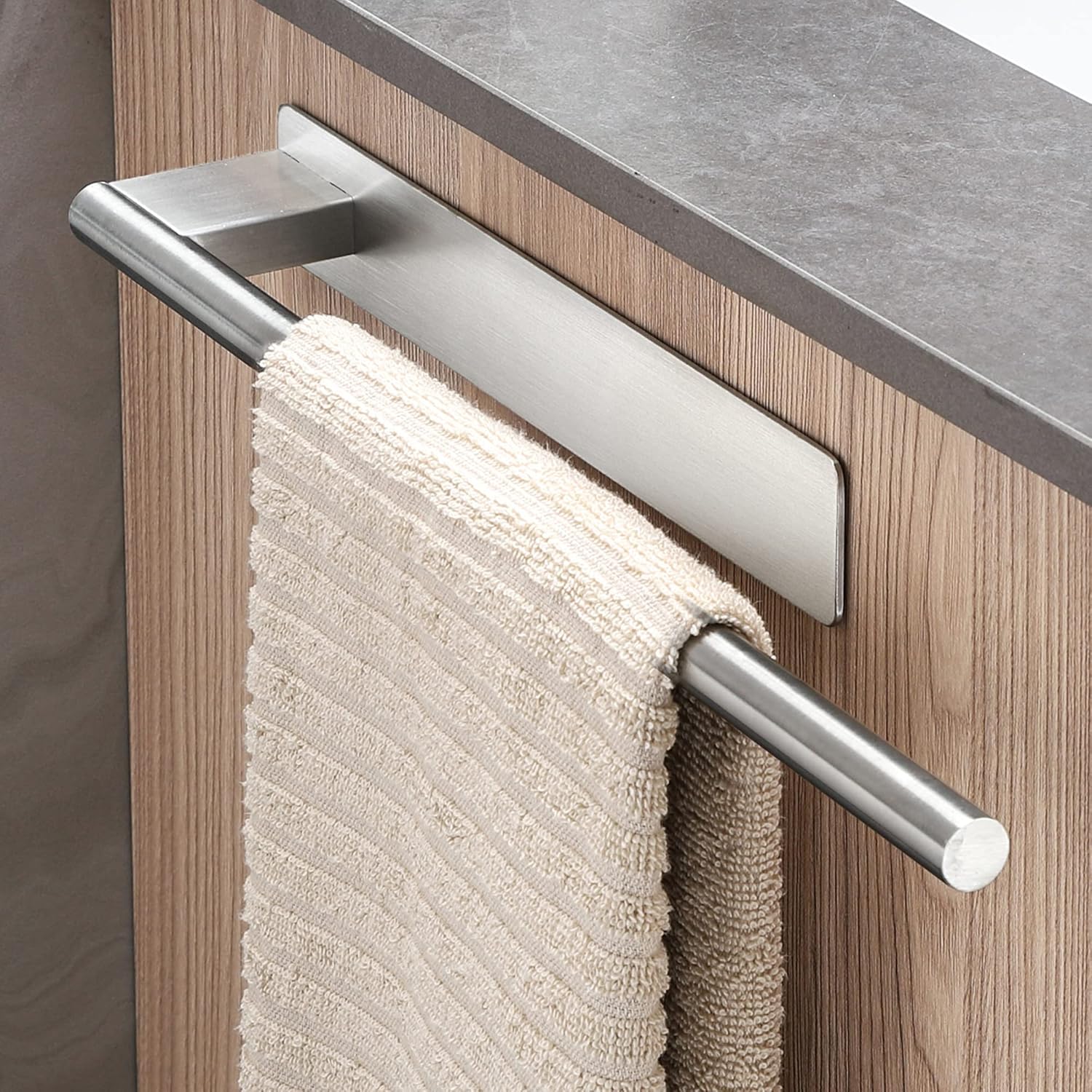 Porte-serviettes mural - inox 304, adhésif, 1 bras, argent brossé, salle de bain/cuisine
