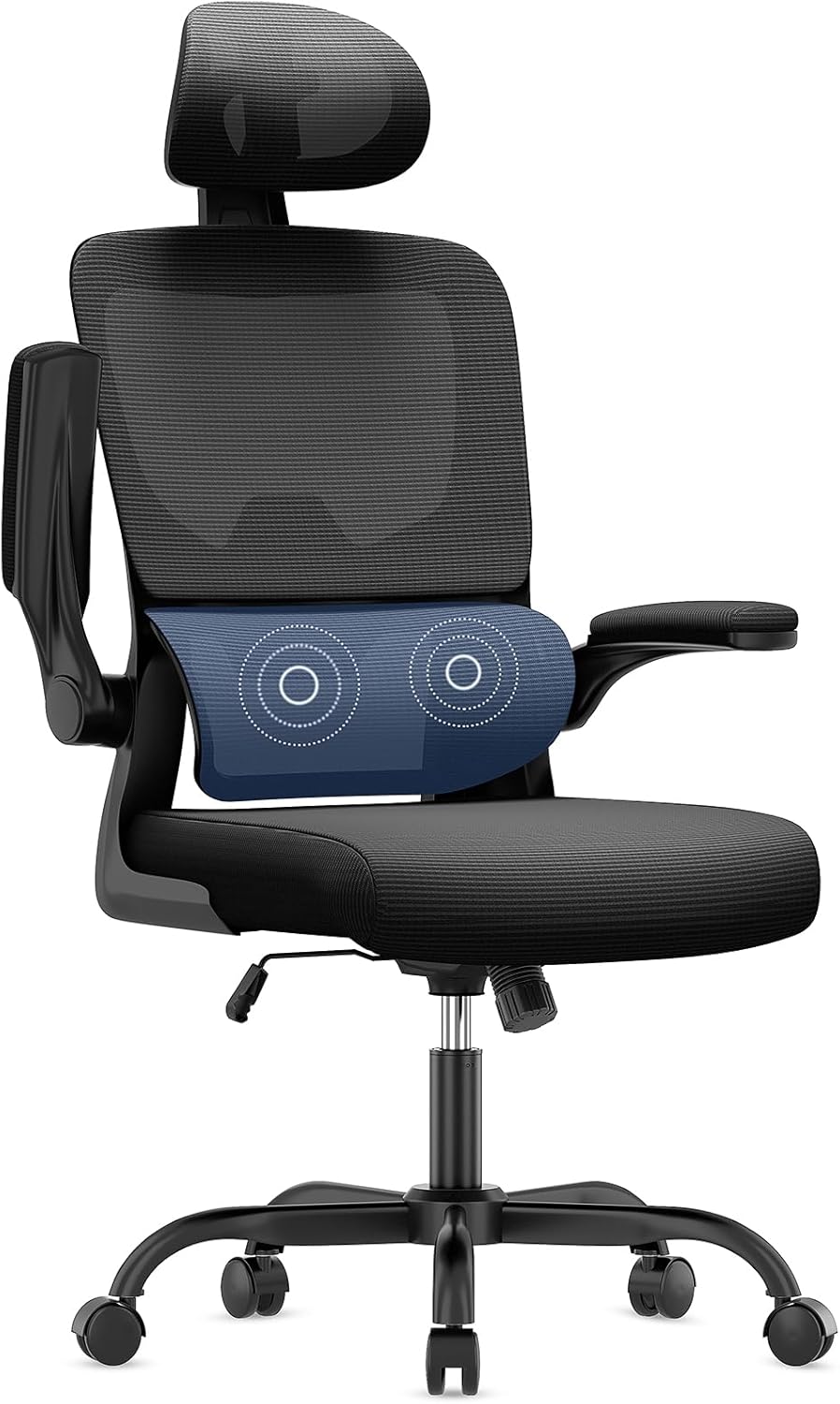 naspaluro - chaise de bureau ergonomique, appui-tête réglable, soutien lombaire ajustable, accoudoirs pliables, maille r