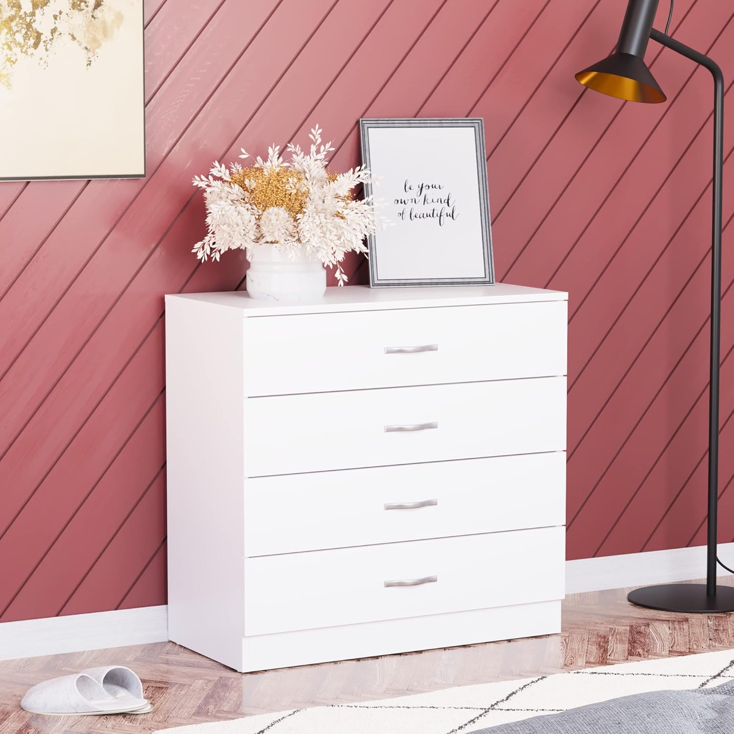 Vida Designs - commode 4 tiroirs - blanche - poignées métal, anti-déformation