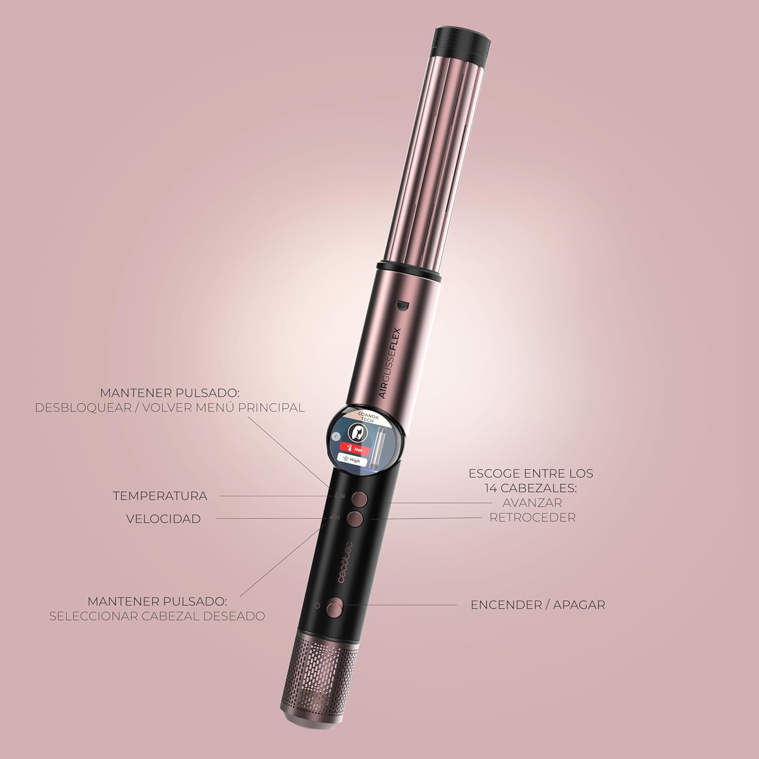 Cecotec - AirGlisse 8in1 Flex - 1400W, 110000rpm, écran digital, 8 accessoires