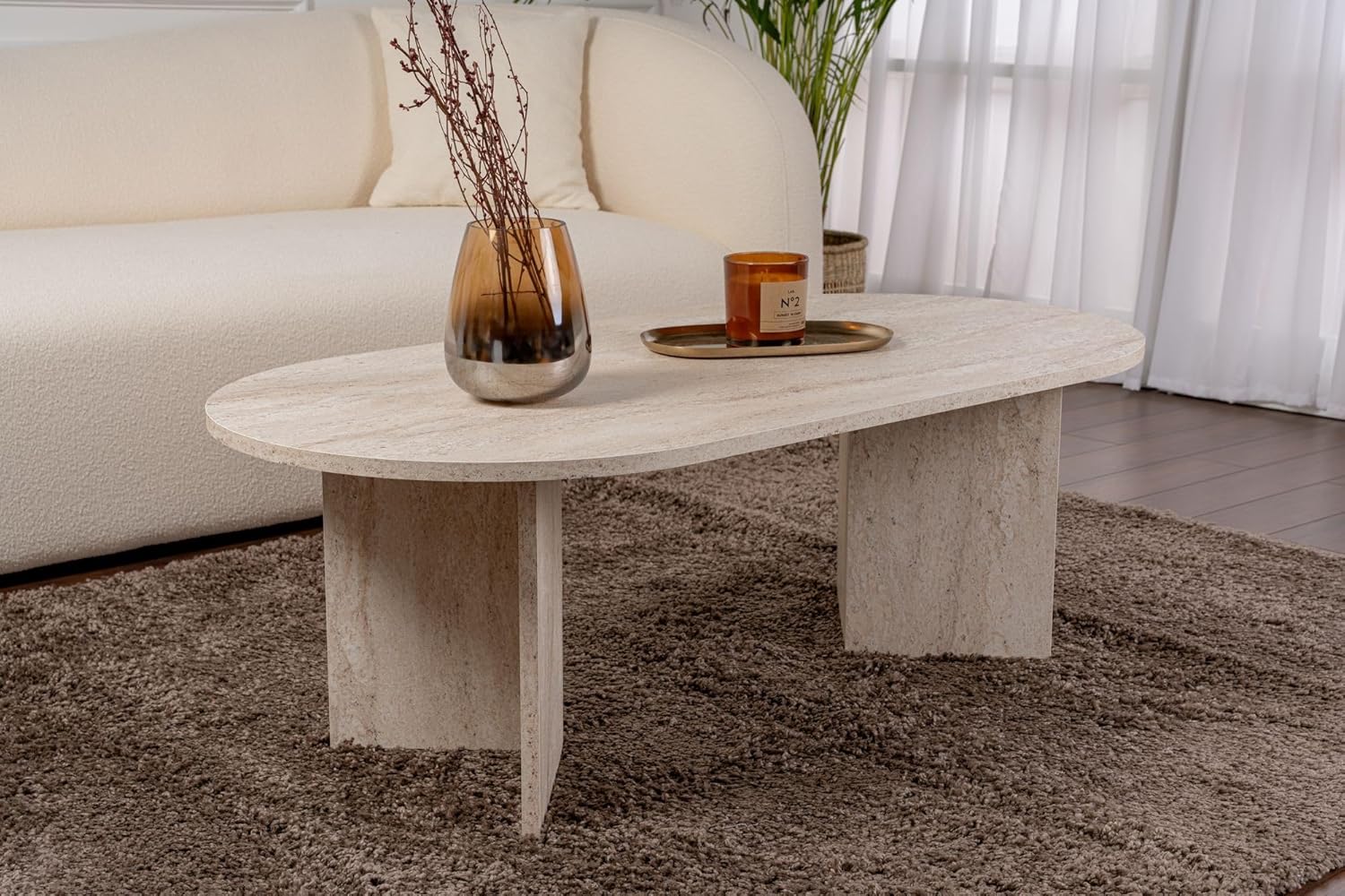 Hanah Home - Élégante table à café - 119x39,8x60 cm - mélamine 18mm, design marbre