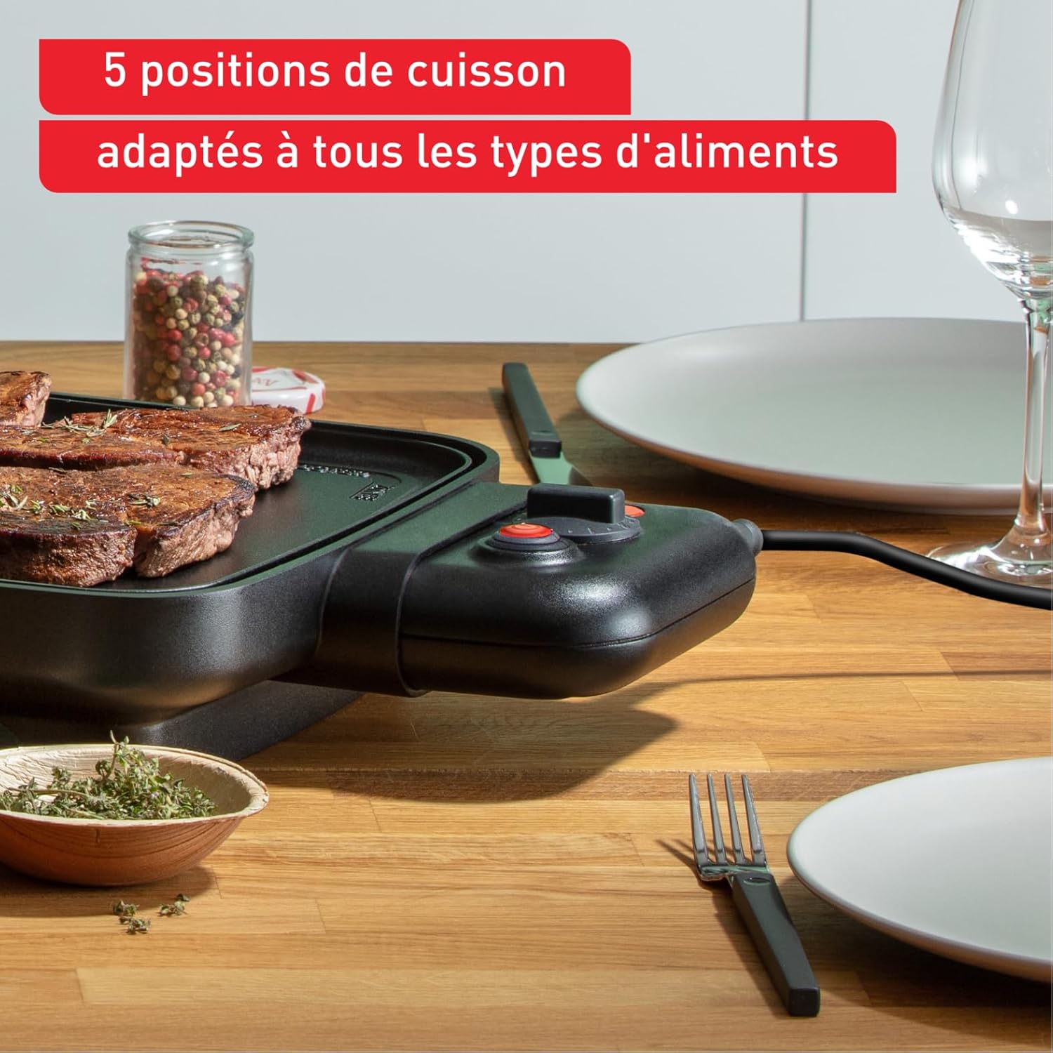 Tefal - Booster Series - grande surface - 2 zones, 2200W, thermostat réglable, antiadhésif, CB642800