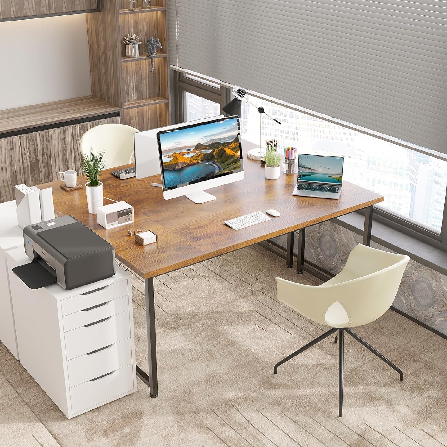 Bureau d’ordinateur - 140x50cm - table informatique, bois, marron