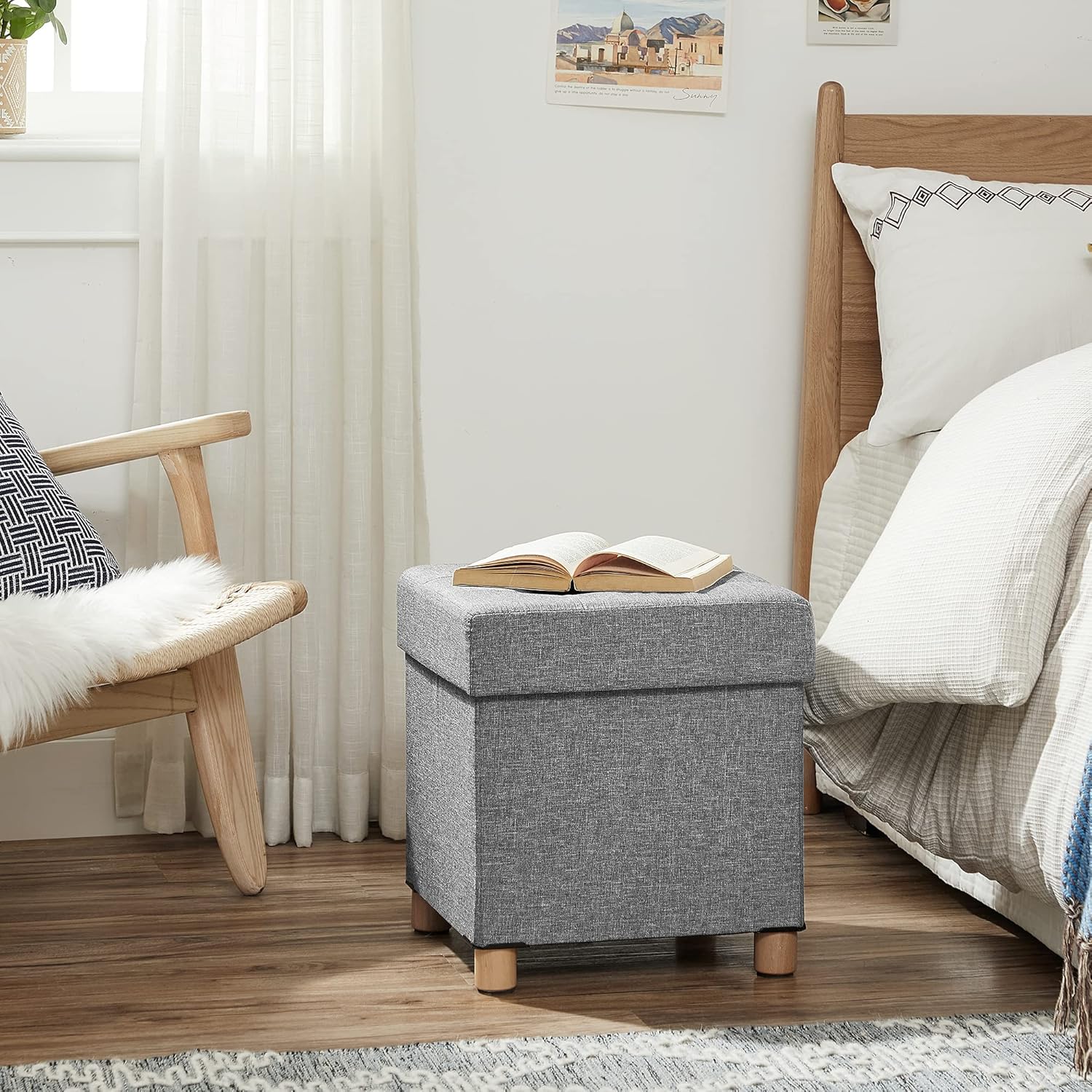 SONGMICS - pouf pliable 38x38x40 cm, rangement 300kg, LSF14GYX
