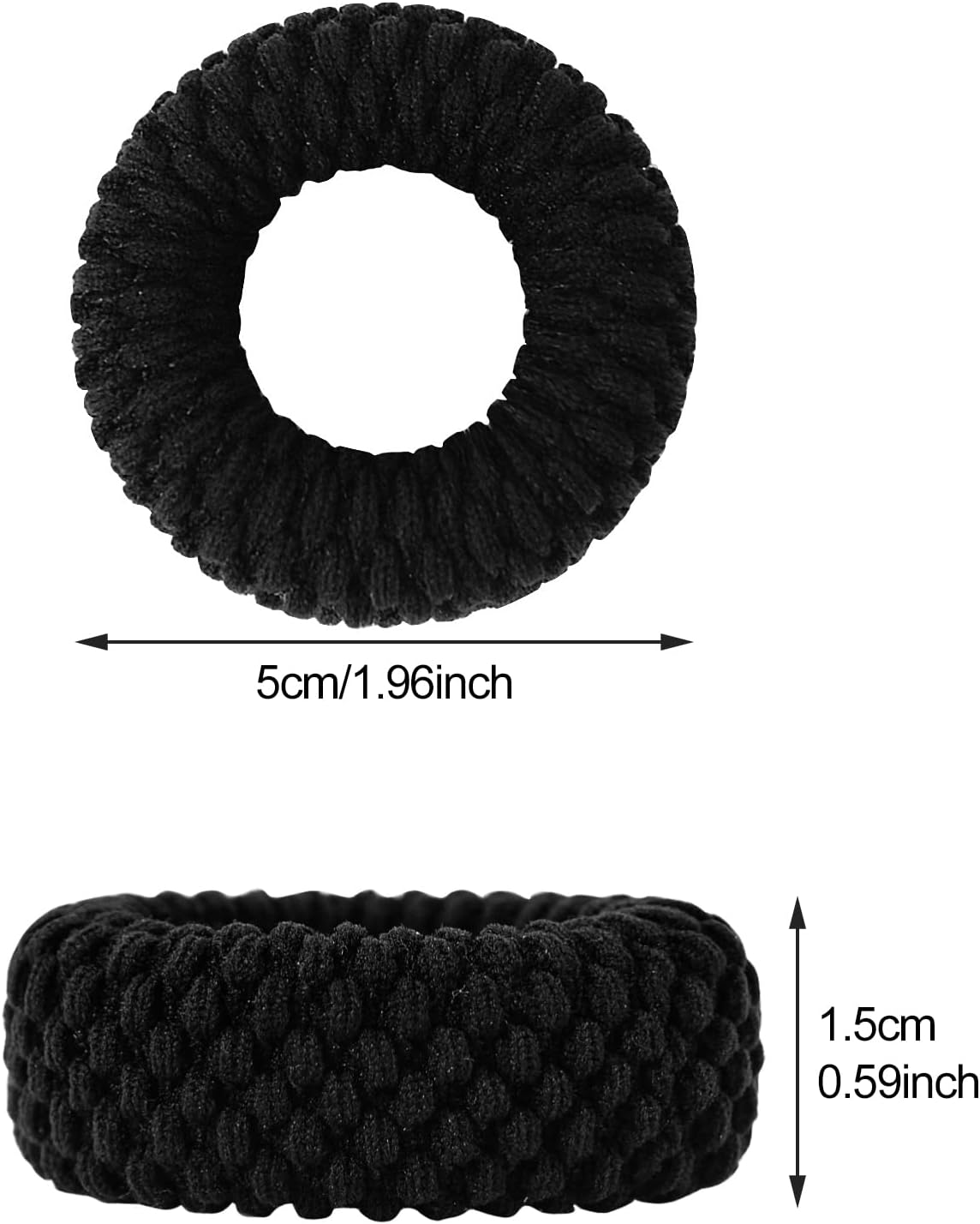Élastiques cheveux - coton noir, épais - 5cm - lot de 16, sans couture