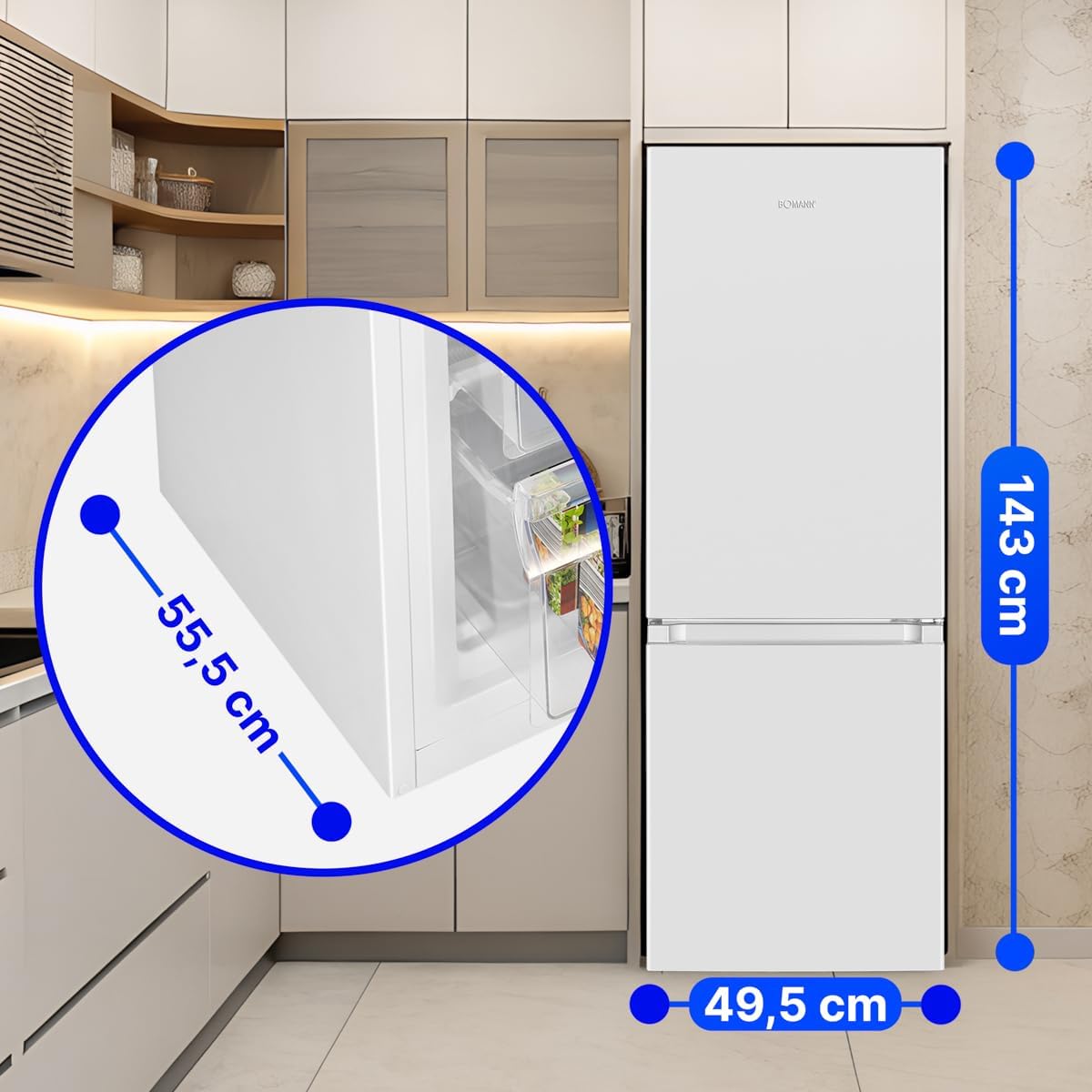 Bomann - KG322-1-blanc - réfrigérateur congélateur blanc 175L, contrôle température, pieds réglables
