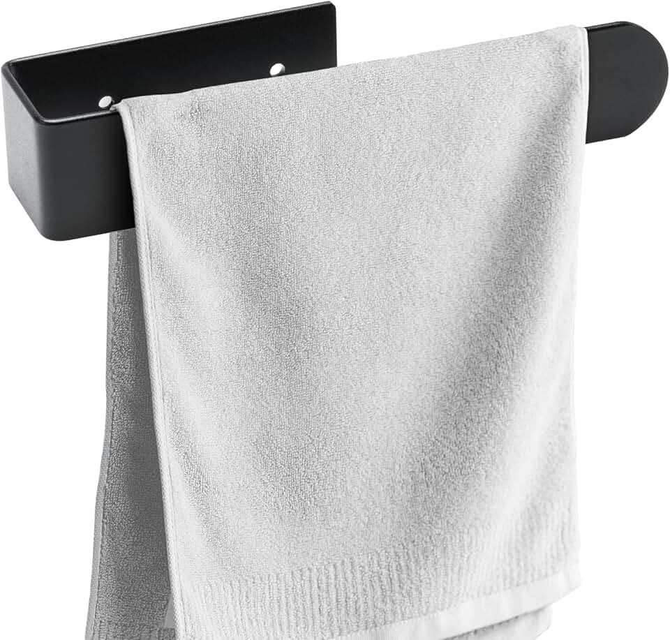 BillyBath - porte-serviette mural série noir - 20 cm - fixation adhésive ou perçage