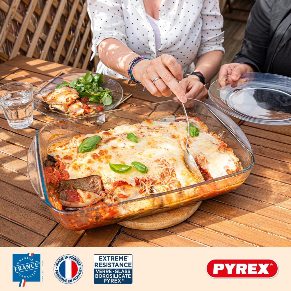 Pyrex - Lot de 3 plats rectangulaires - 3 tailles - verre borosilicate, poignées larges, compatible lave-vaisselle