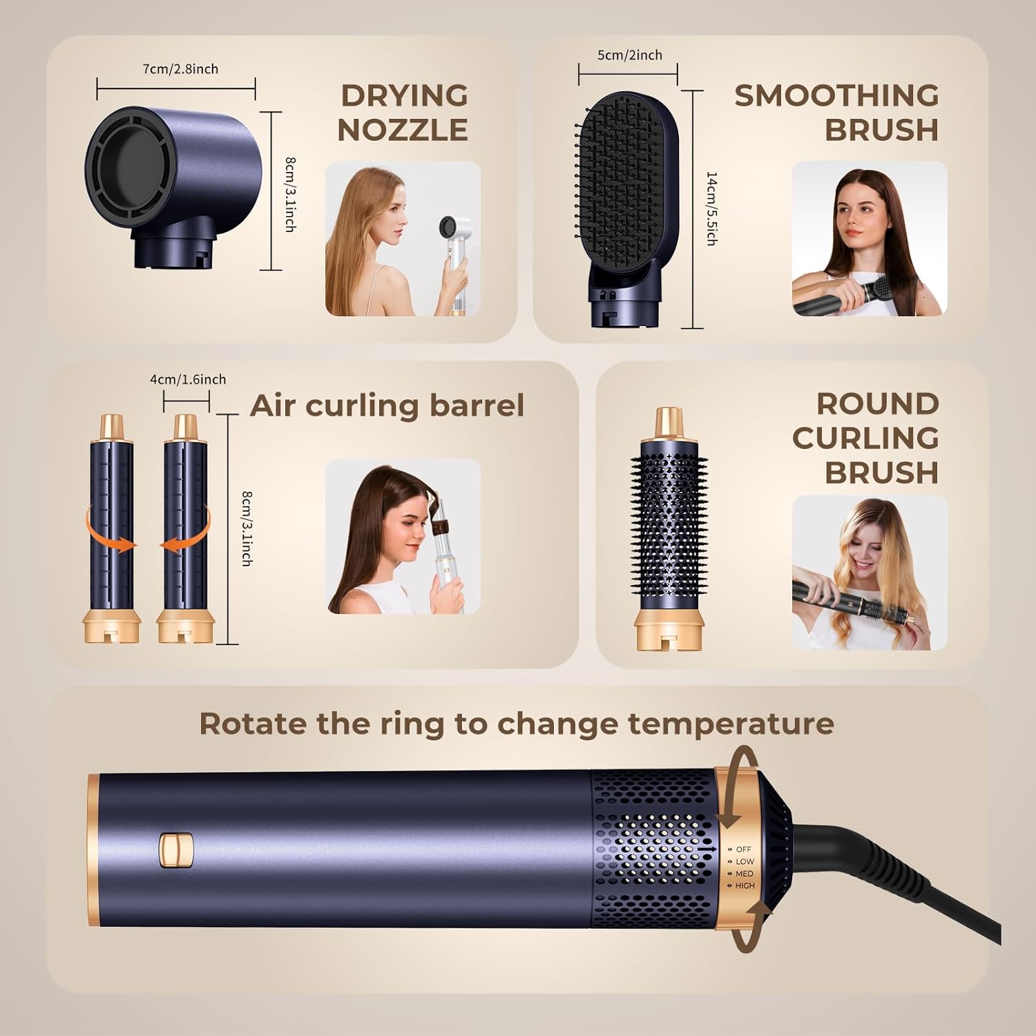 Brosse soufflante 5 en 1 - séchage, boucles, lissage, air chaud
