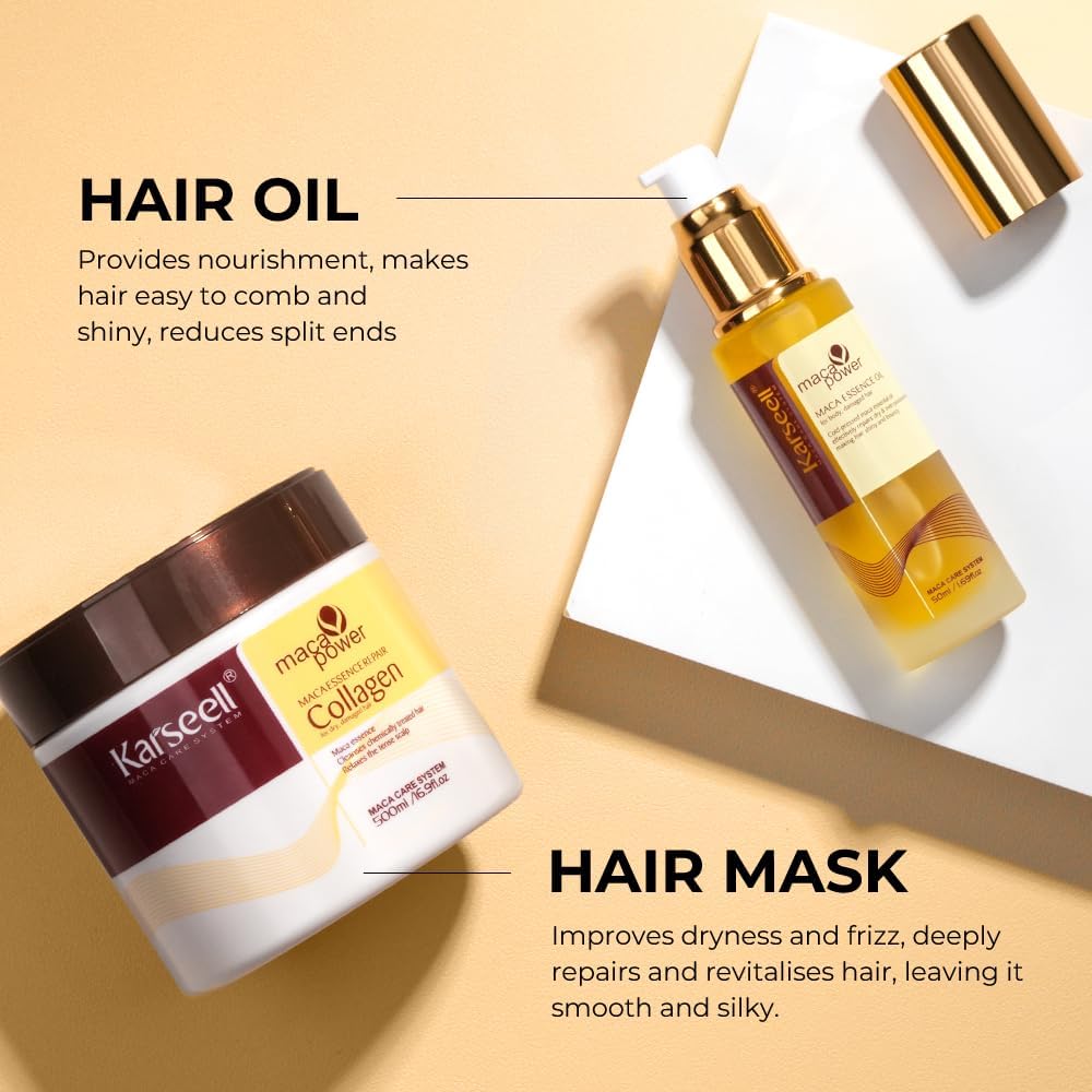 Karseell - Collagen Masque & Huile Cheveux - 500ml+50ml - réparateur cheveux secs et abîmés