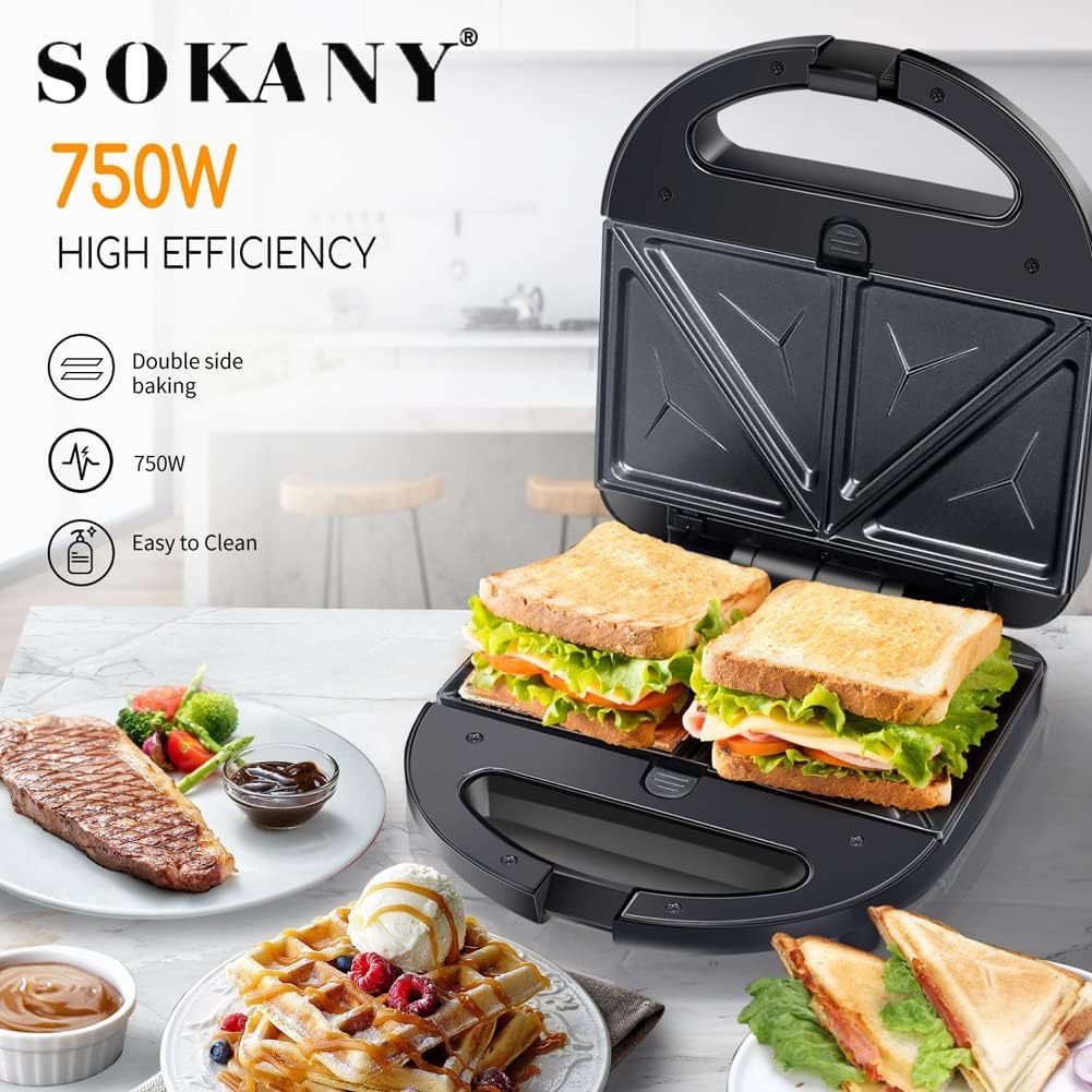 Sokany - Appareil multifonction 6-en-1 - plaques antiadhésives, 750W, cuisson double face, contrôle auto temp