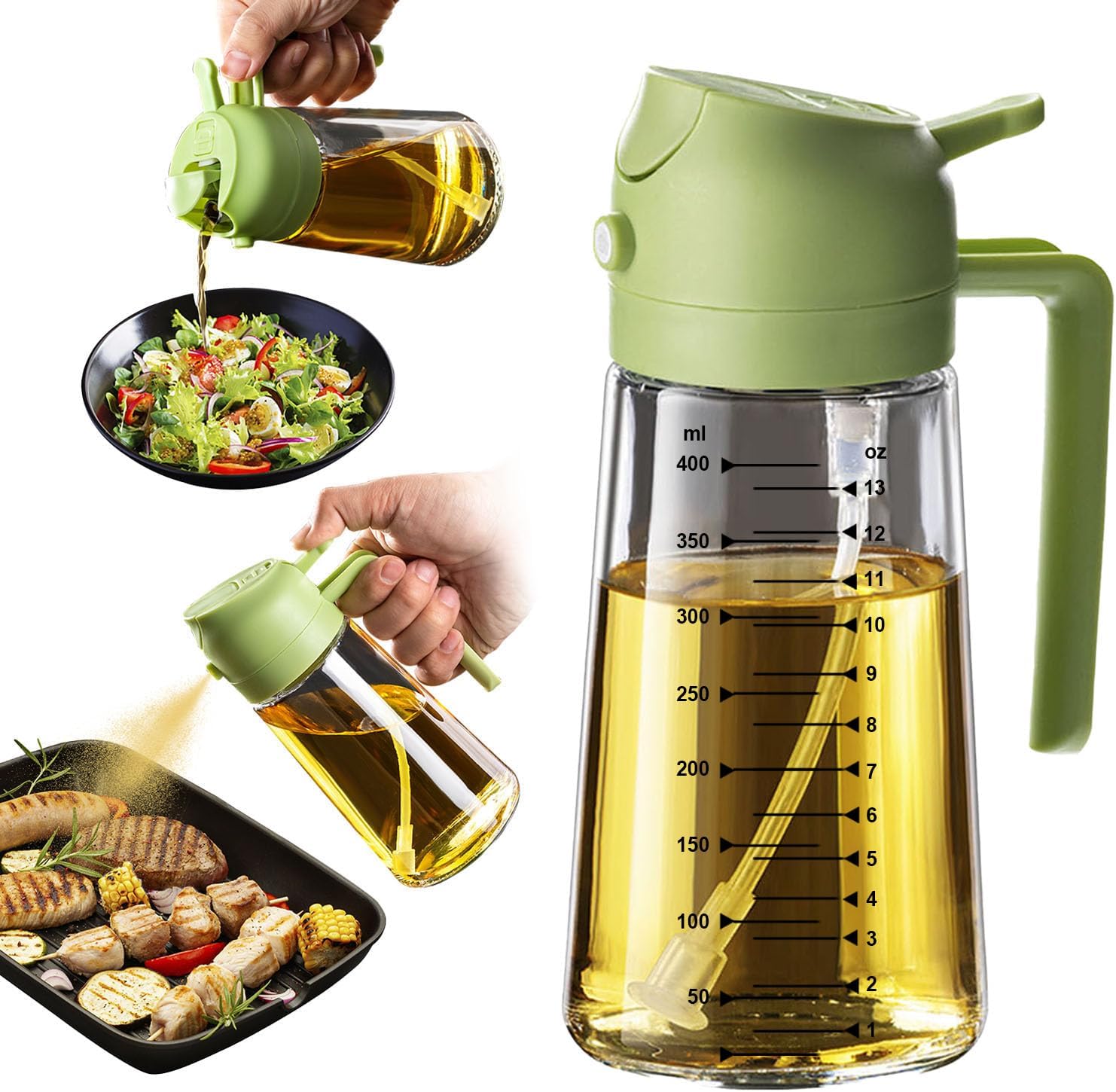TrendPlain - Huile cuisine spray 470ml - 2-en-1, air fryer, vert