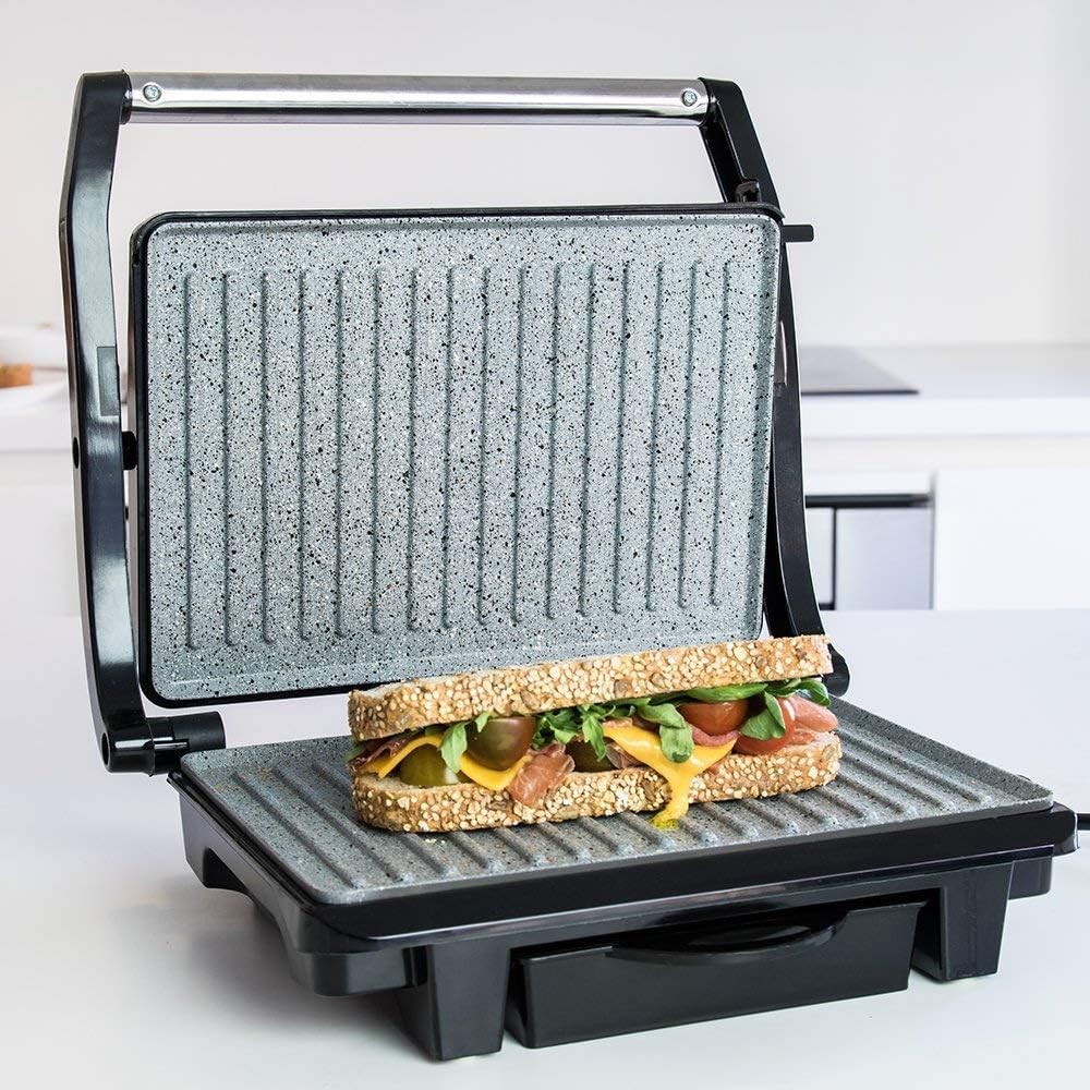 Cecotec - Grill électrique Full Open - 750W, 180°, revêtement pierre, poignée froide