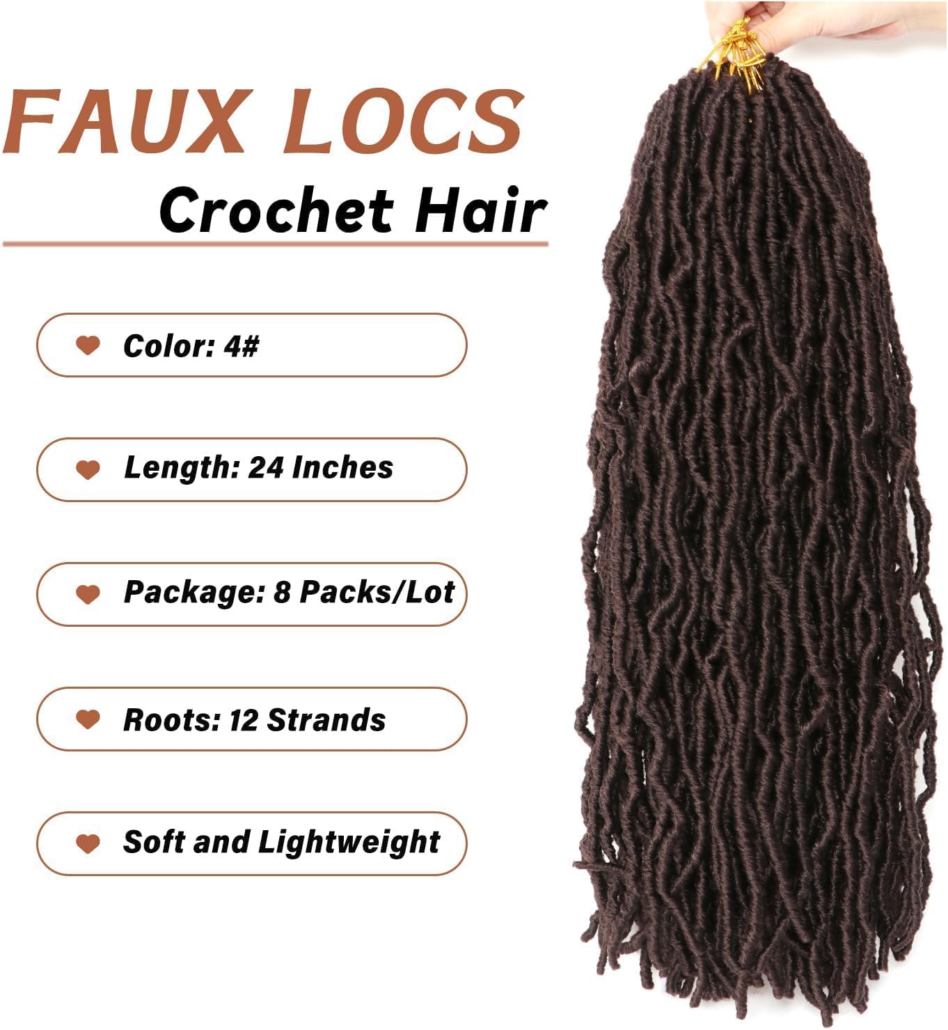 Faux Locks - Crochet Braids 8 packs - 45,7 cm - cheveux bouclés, tresses africaines