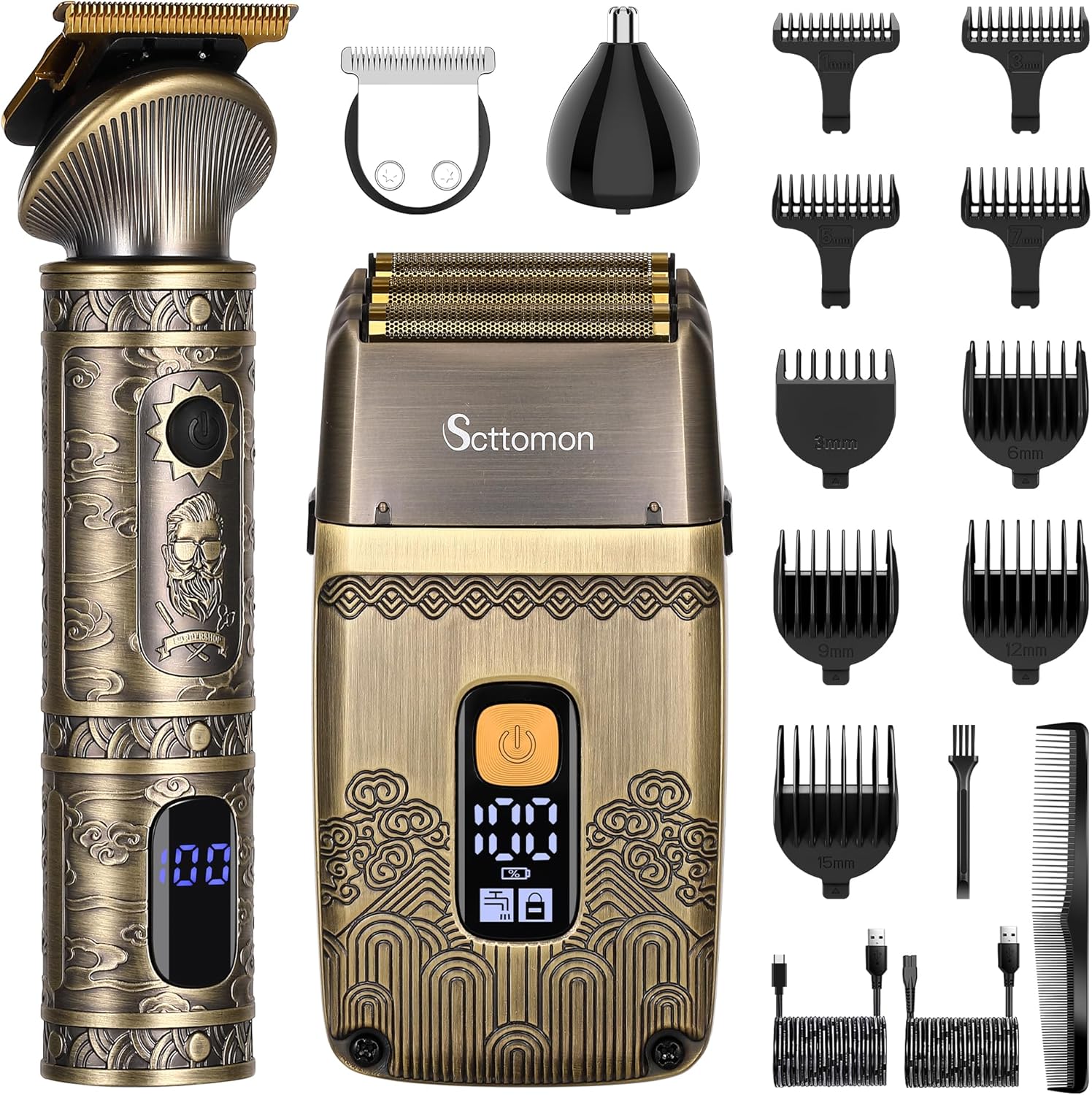 Tondeuse cheveux homme - tondeuse barbe sans fil - 3 lames, électrique, compacte