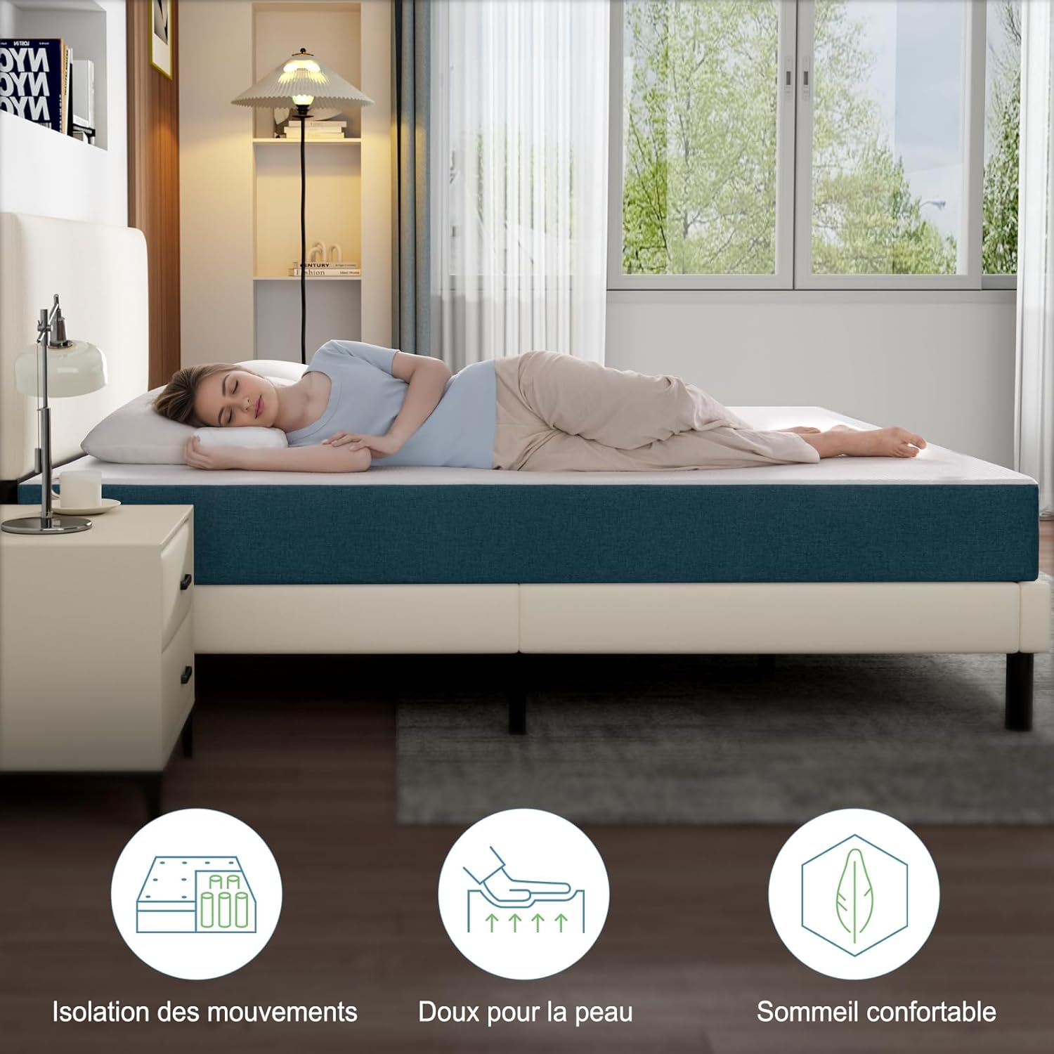 Matelas - mousse mémoire de forme réversible - 140x200 cm - soutien moyen, 22 cm de hauteur, haute densité