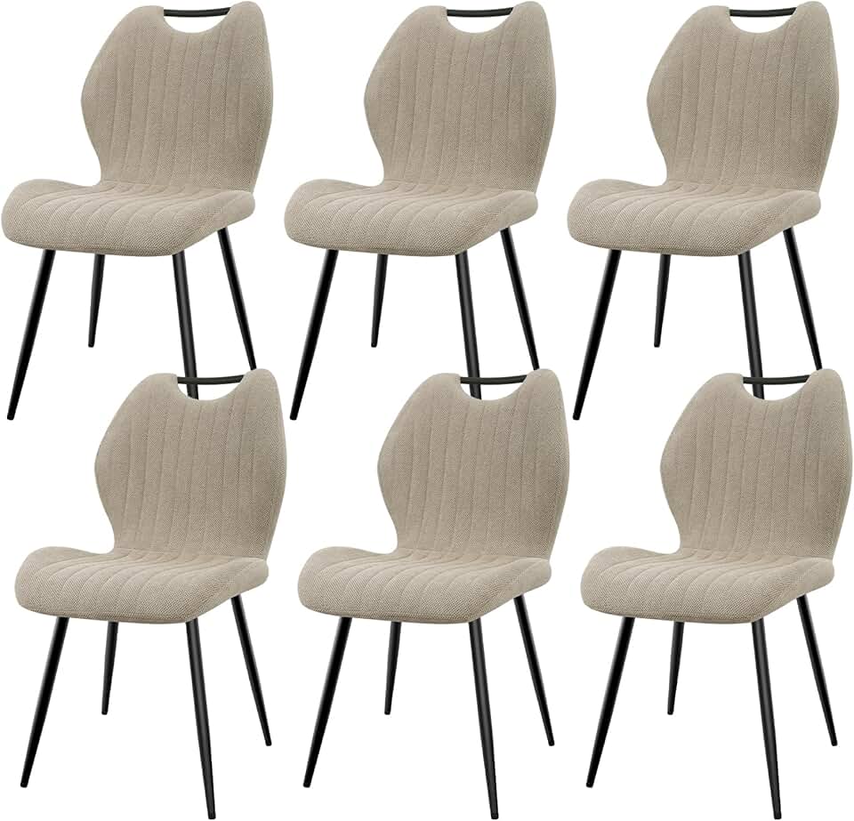 Lot de chaises salle à manger - tapissées tissu gris brun, pieds métal, set de 6, dossier confortable
