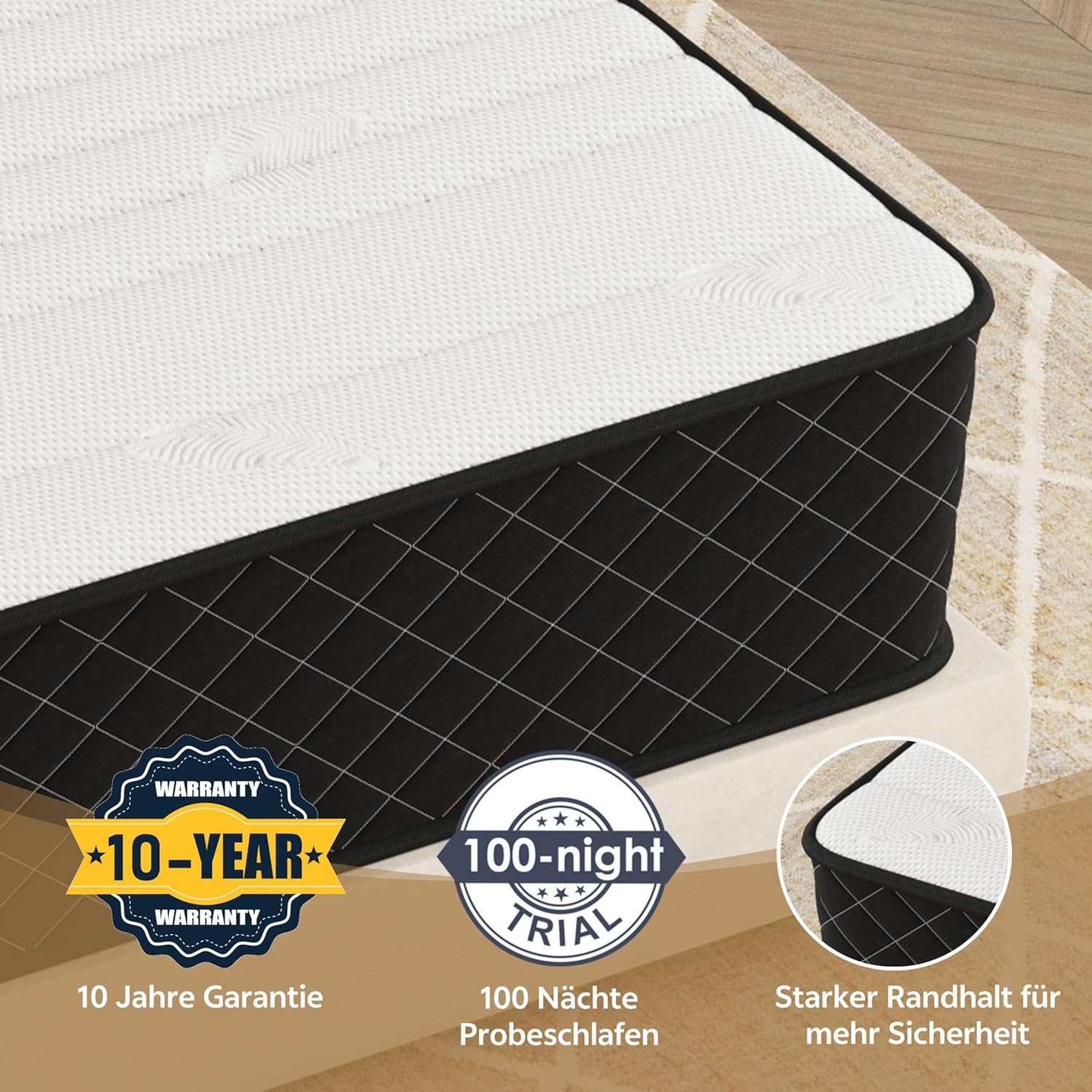 PurrJoys - matelas 160x200 cm - ressorts ensachés, 7 zones, 25 cm, H3/H4, Oeko-TEX