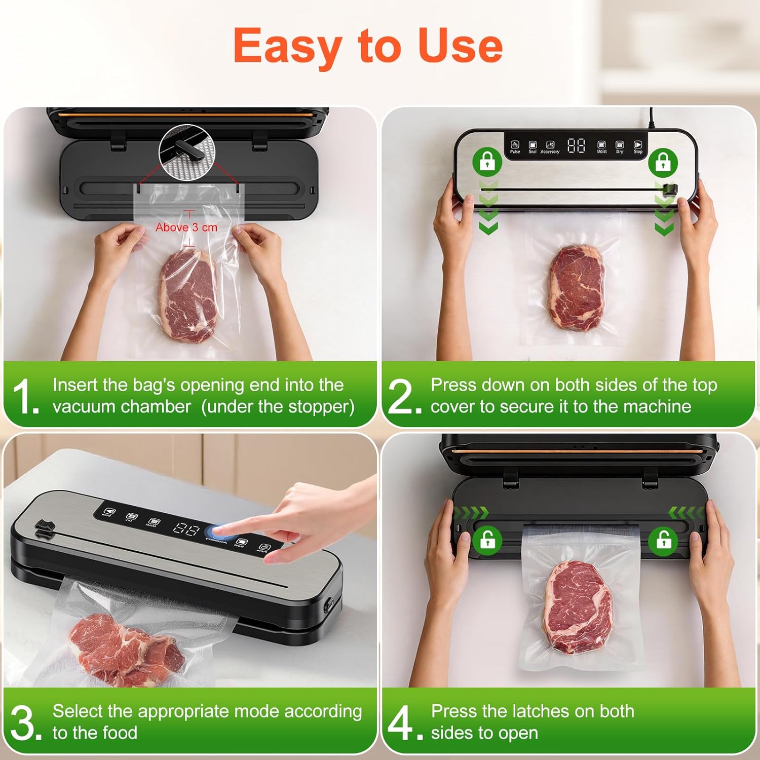 SHINER - Machine Sous Vide 6 en 1, 30cm, UV, Sec/Humide, 50 sacs