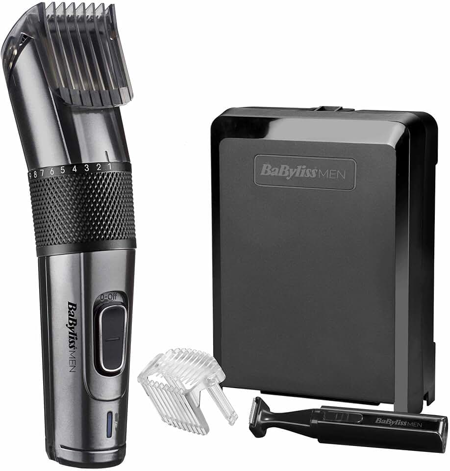BaBylissMEN - tondeuse cheveux/barbe Carbon Titanium - coupe précise, accessoires - E978E