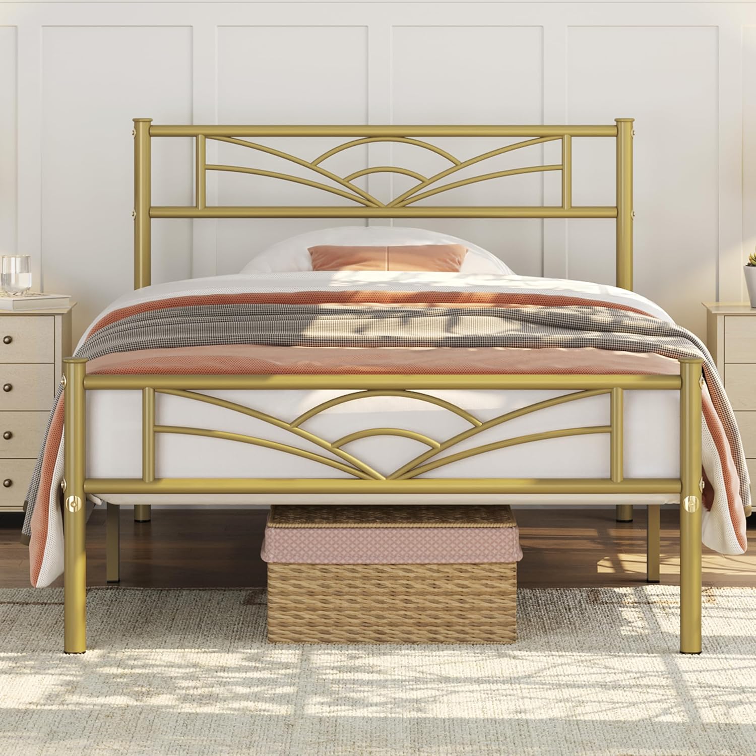 Yaheetech - lit simple métal - 90x190cm - cadre compact or antique
