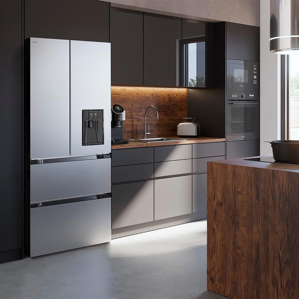 Cecotec - Bolero CoolMarket série FD - 436L inox, 4 portes, eau, No Frost, MultiAirFlow, Vacances, FD436WD