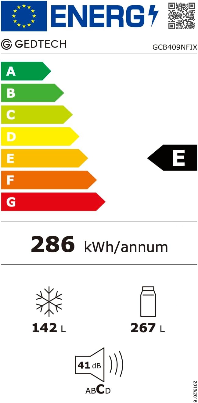 GEDTECH - Réfrigérateur combiné bas inox 409L, No Frost - GCB409NFIX