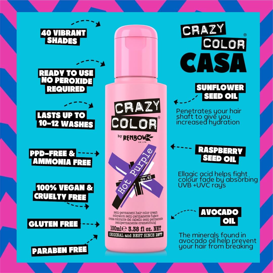 Coloration Semi-Permanente - Violet Hot, tenue courte, 100ml, no.62