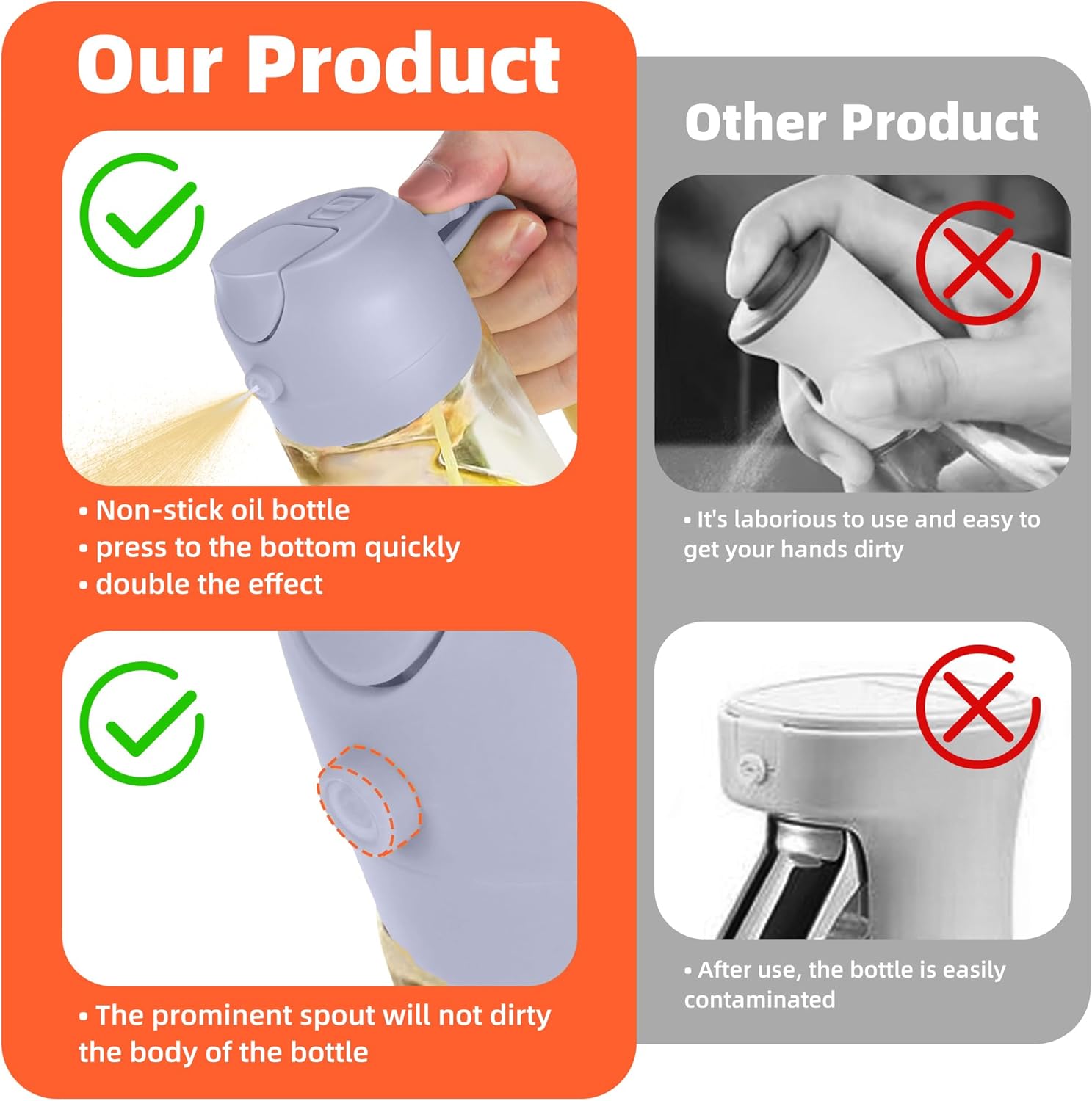 TrendPlain - Spray Huile Cuisine 470ml - vaporisateur 2-en-1 pervenche
