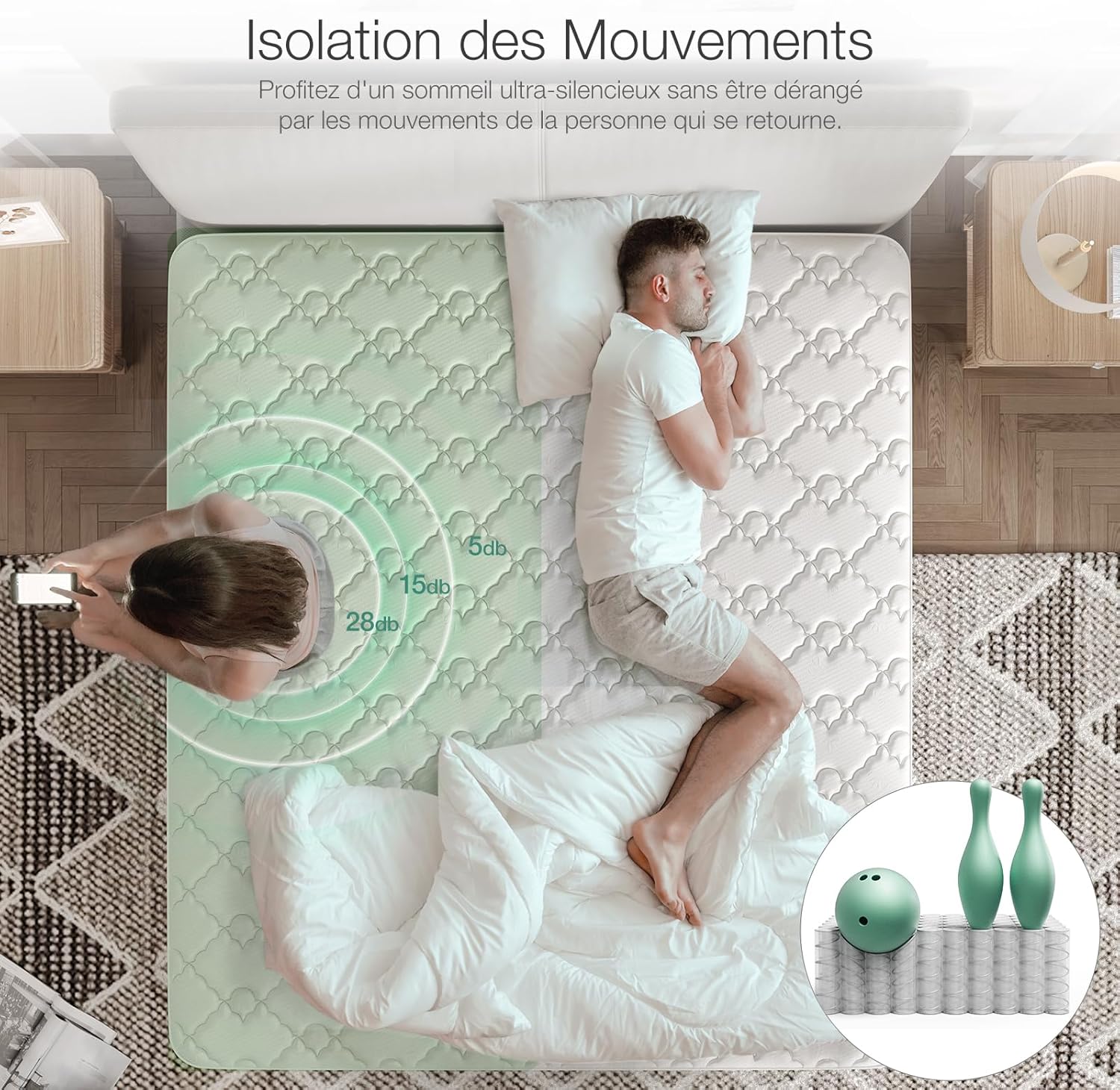 Novilla - Matelas à ressorts ensachés 7 zones 180x200 cm mousse confortable