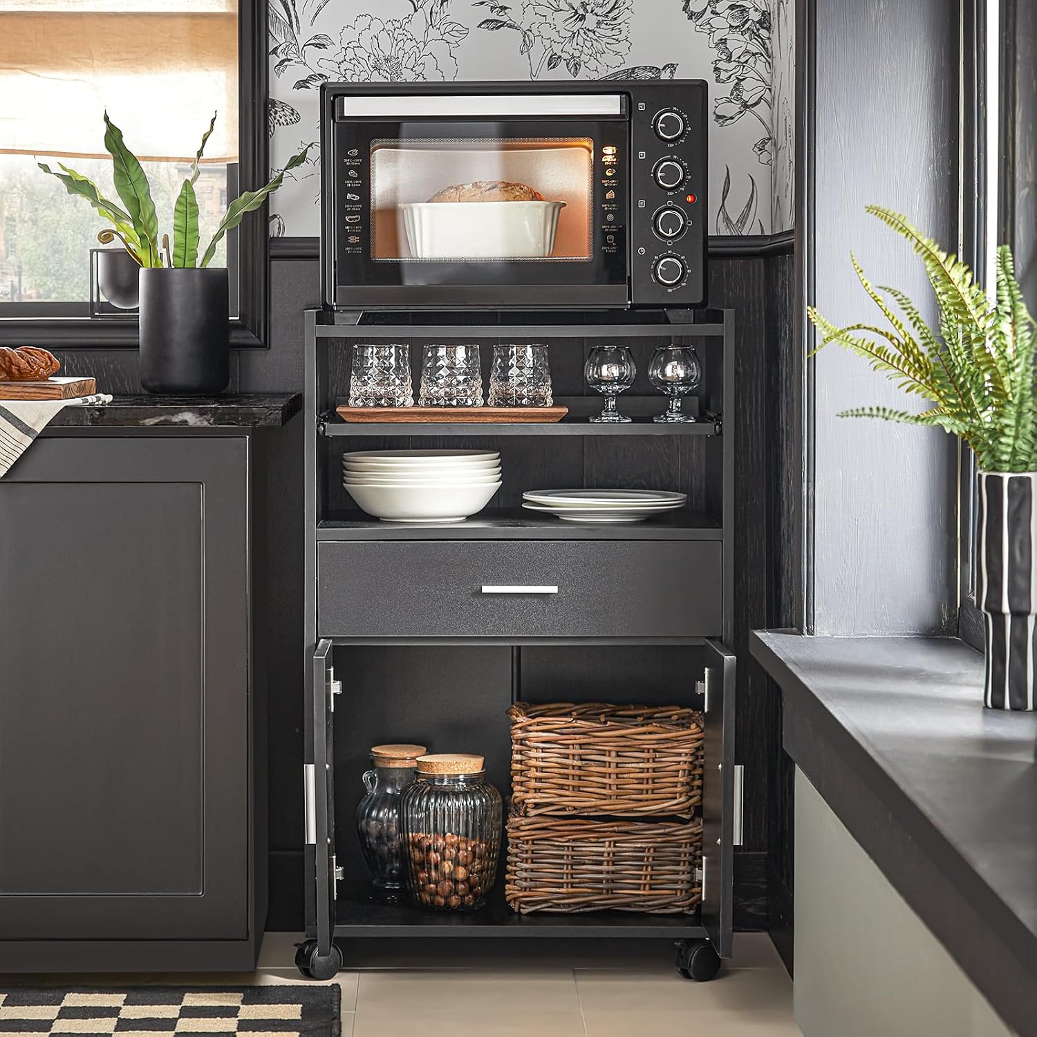 SoBuy - Chariot cuisine extensible, 92x59x40 cm, rangement, FSB09-SCH