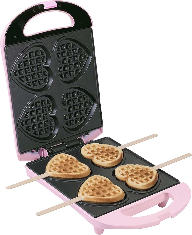 Bestron - Sweet Dreams - compact - gaufres cœur sur bâtonnet, rétro, 780W, rose