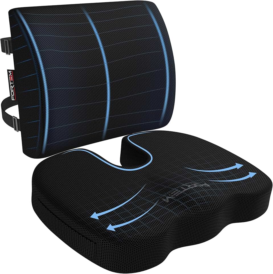 FORTEM - coussin lombaire et assise - mousse mémoire - soutien dos, antidérapant, confort chaise