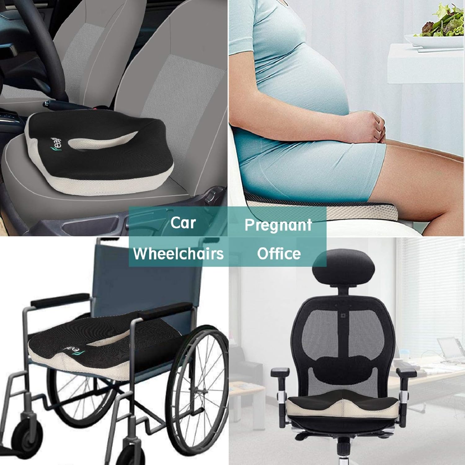 Feagar - coussin de chaise mémoire - orthopédique, siège auto, bureau, fauteuil - 45x35cm