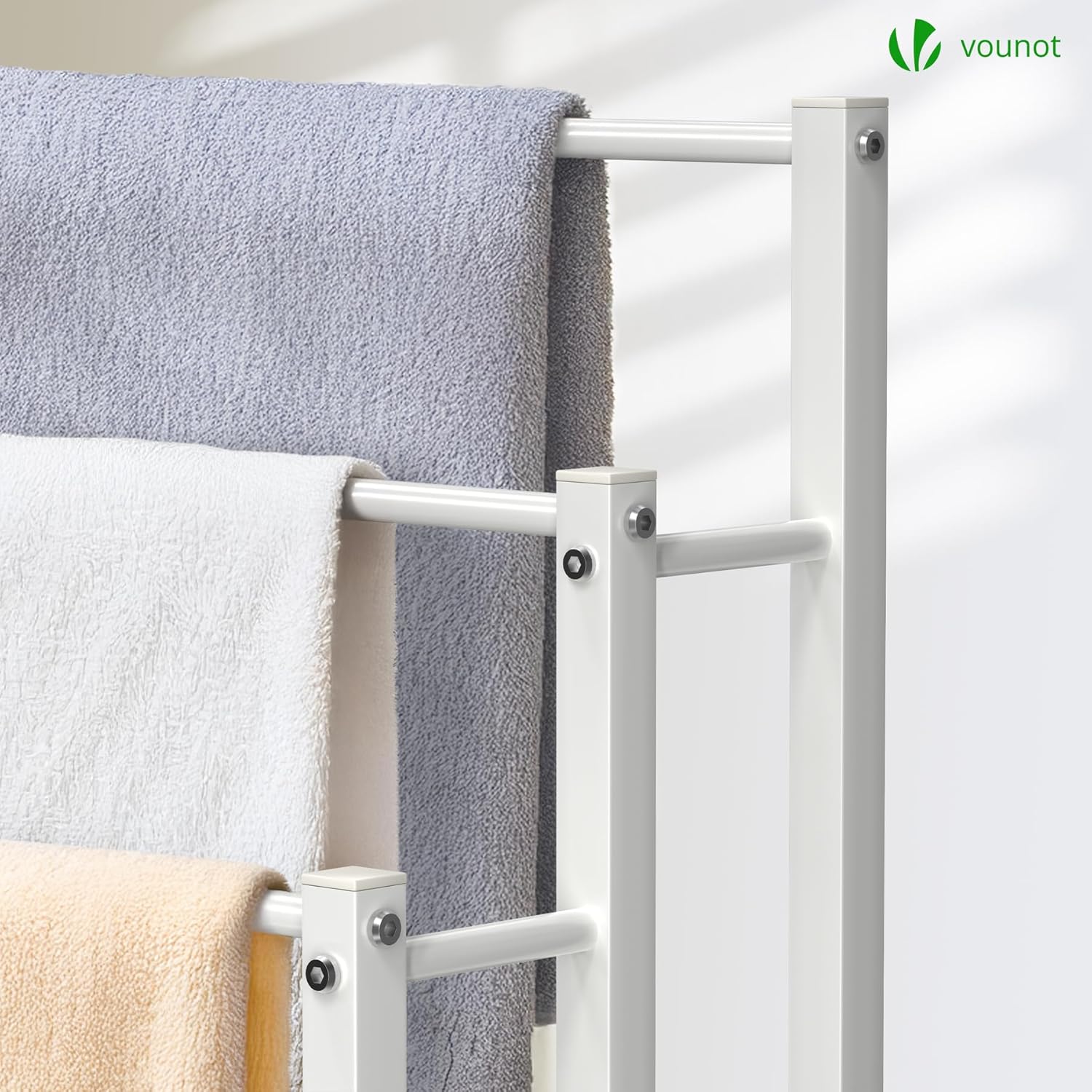 VOUNOT - porte-serviettes 3 niveaux métal - rangement stable 85x50 cm - blanc